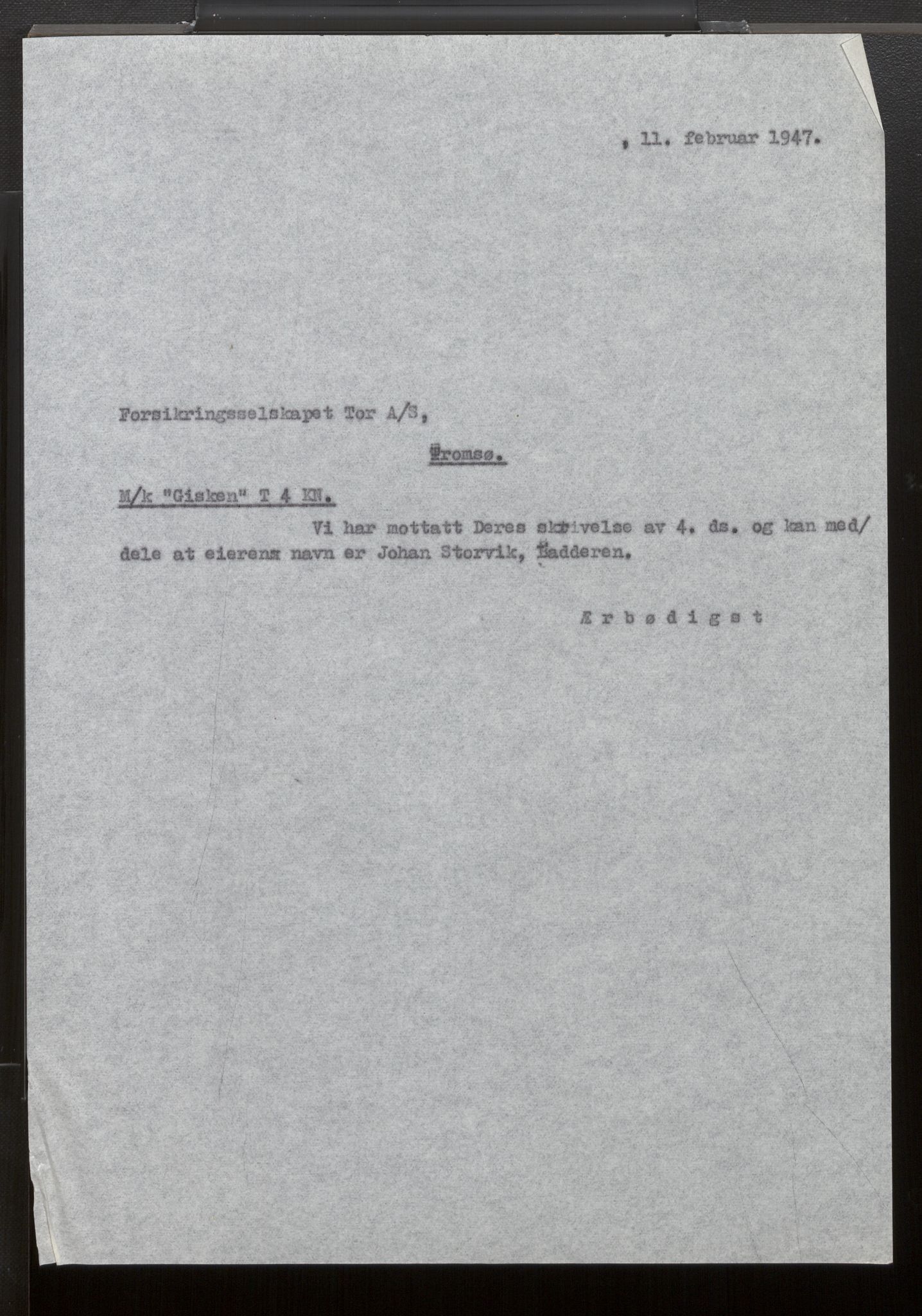 Fiskeridirektoratet - 1 Adm. ledelse - 13 Båtkontoret, AV/SAB-A-2003/La/L0033: Statens krigsforsikring for fiskeflåten, 1936-1971, p. 518