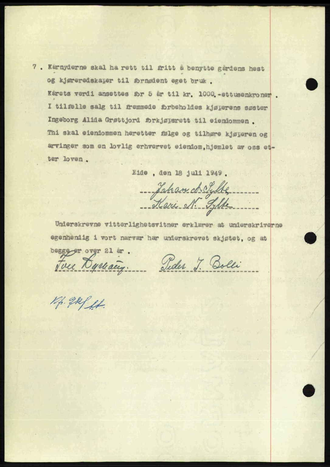 Nordmøre sorenskriveri, AV/SAT-A-4132/1/2/2Ca: Mortgage book no. A112, 1949-1949, Diary no: : 2144/1949