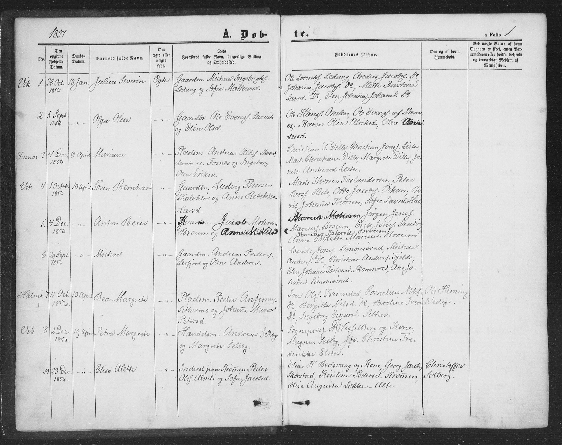 Ministerialprotokoller, klokkerbøker og fødselsregistre - Nord-Trøndelag, AV/SAT-A-1458/773/L0615: Parish register (official) no. 773A06, 1857-1870, p. 1