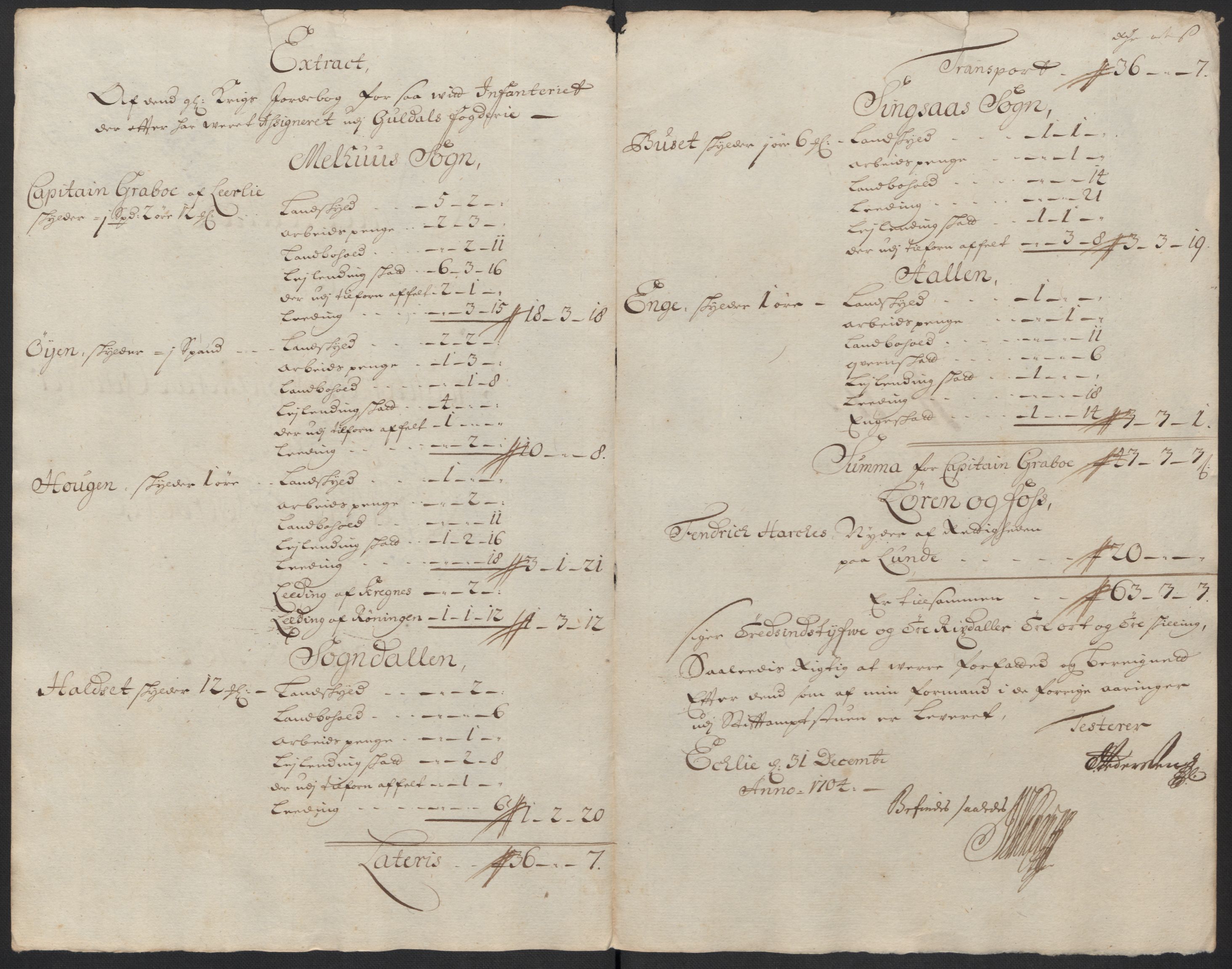 Rentekammeret inntil 1814, Reviderte regnskaper, Fogderegnskap, RA/EA-4092/R60/L3954: Fogderegnskap Orkdal og Gauldal, 1704, p. 420