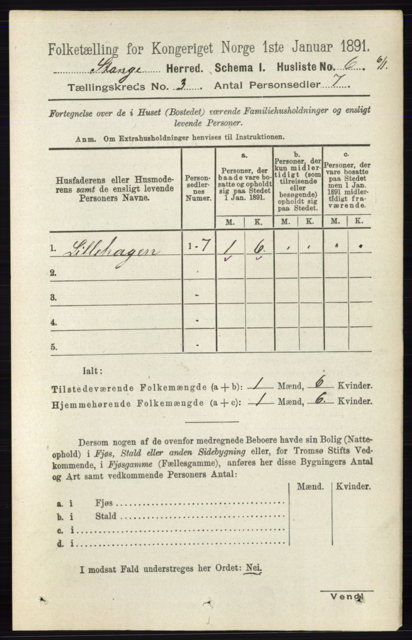 RA, 1891 census for 0417 Stange, 1891, p. 1537