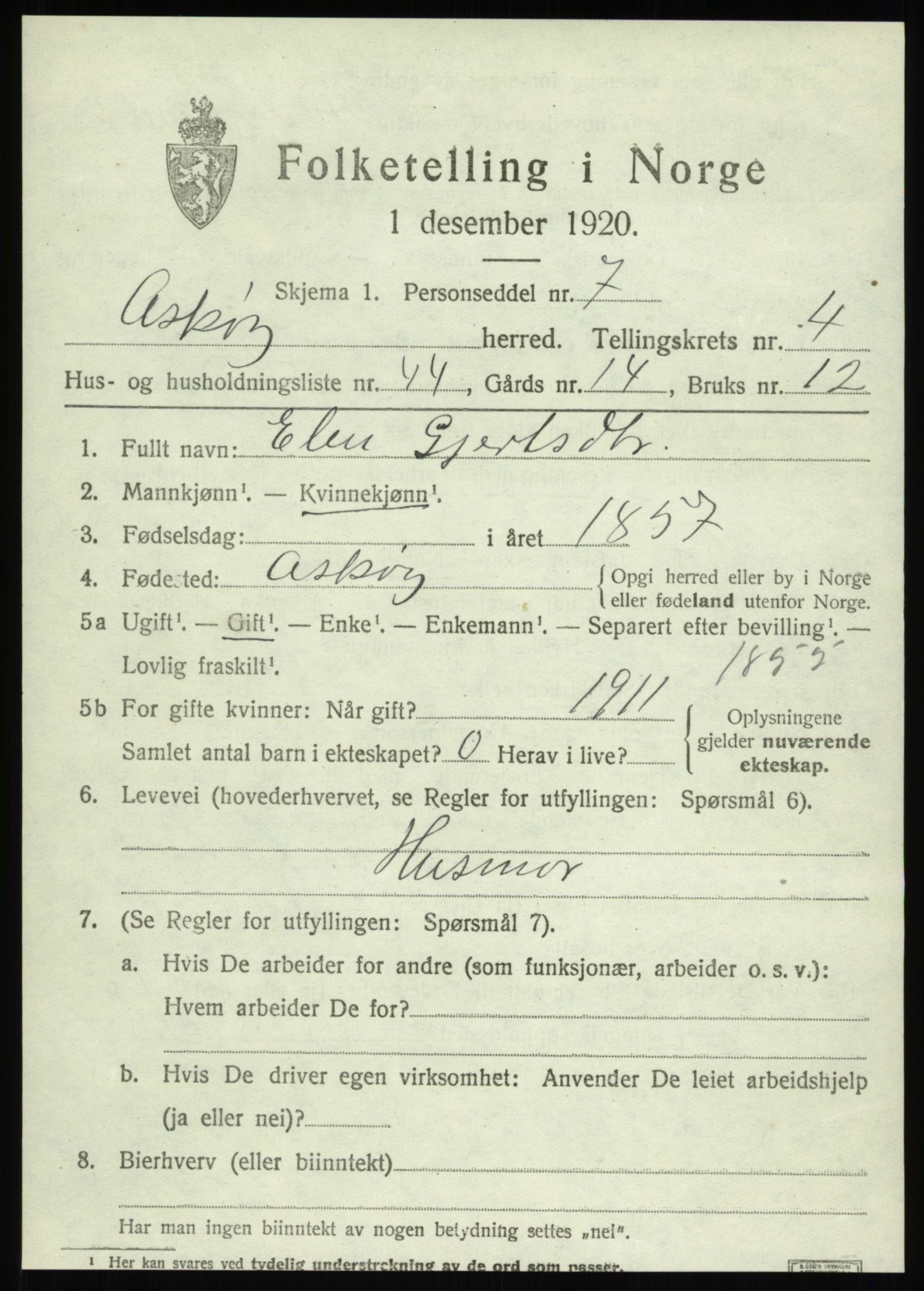 SAB, 1920 census for Askøy, 1920, p. 8174