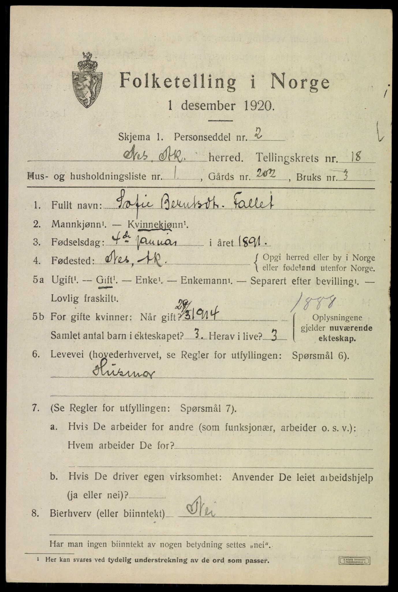 SAO, 1920 census for Nes, 1920, p. 17760