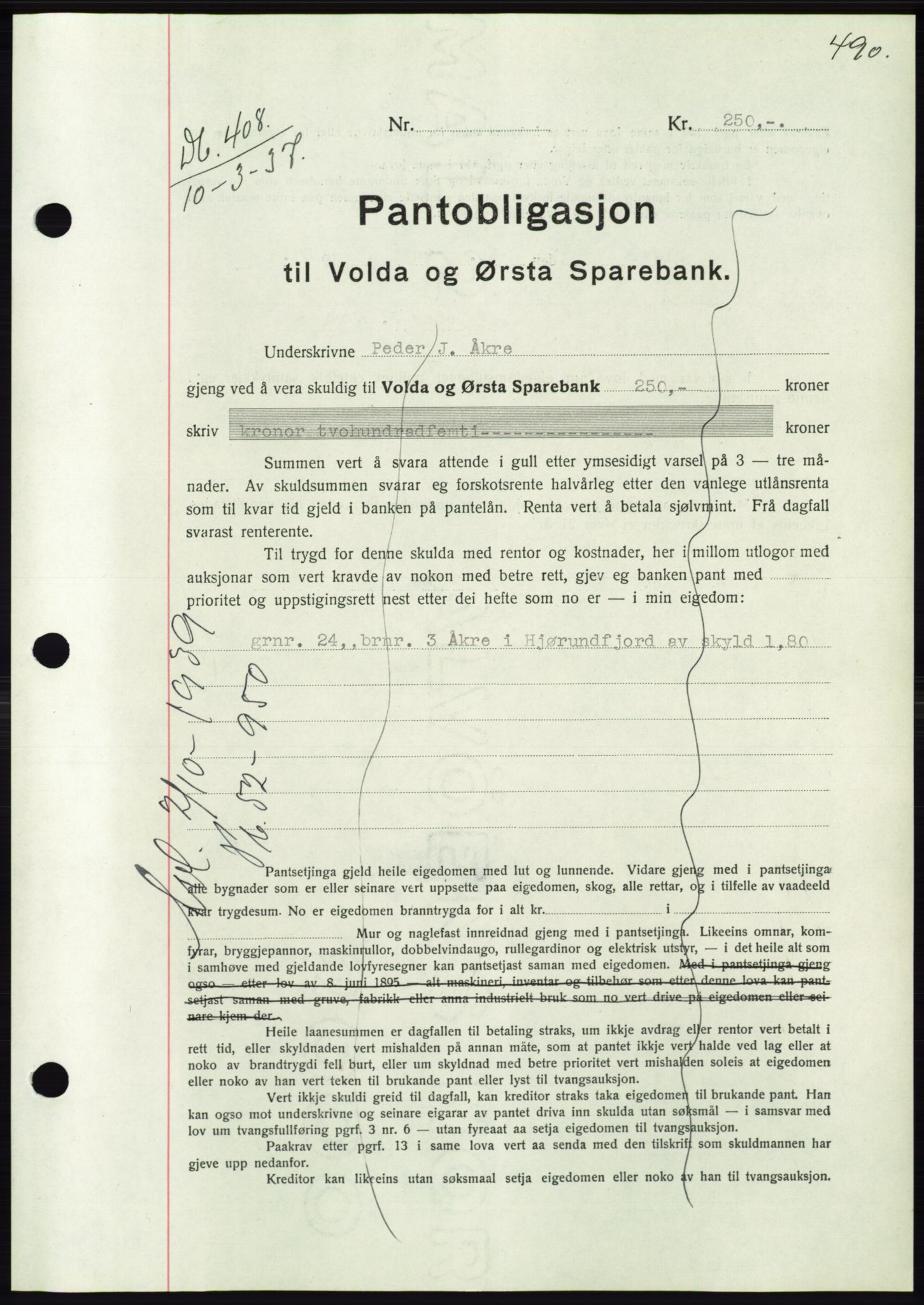Søre Sunnmøre sorenskriveri, SAT/A-4122/1/2/2C/L0062: Mortgage book no. 56, 1936-1937, Diary no: : 408/1937