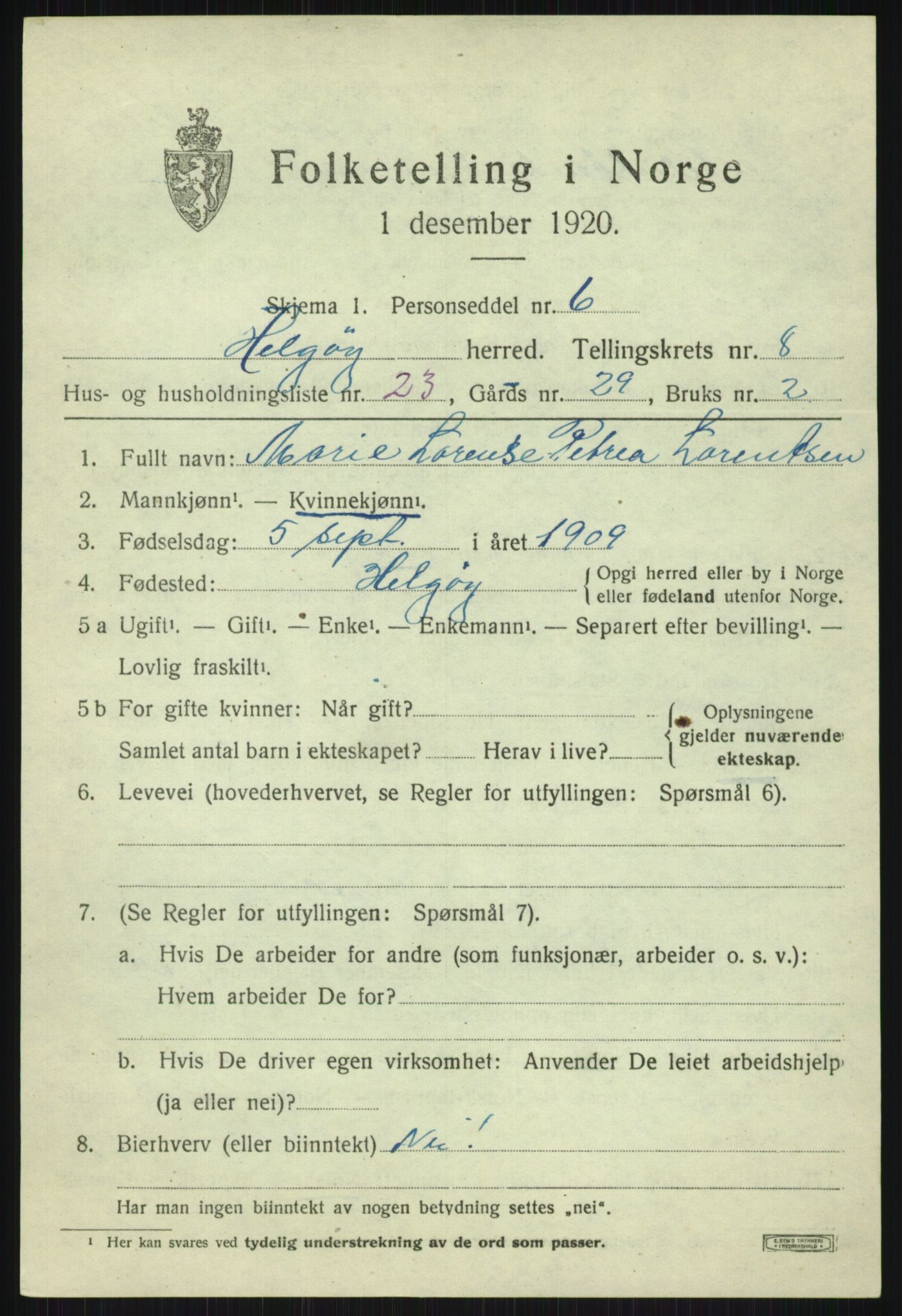SATØ, 1920 census for Helgøy, 1920, p. 3202