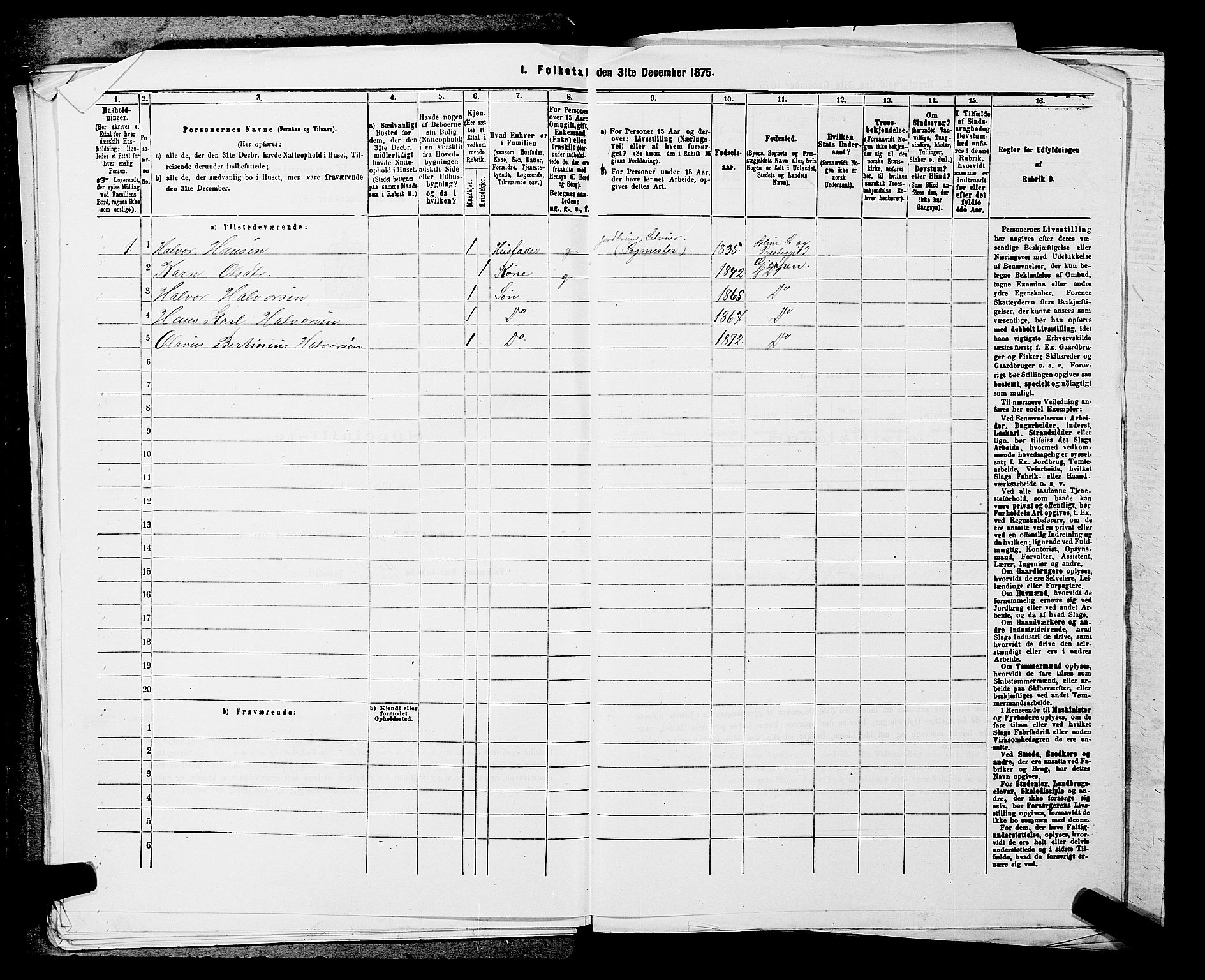 SAKO, 1875 census for 0818P Solum, 1875, p. 265