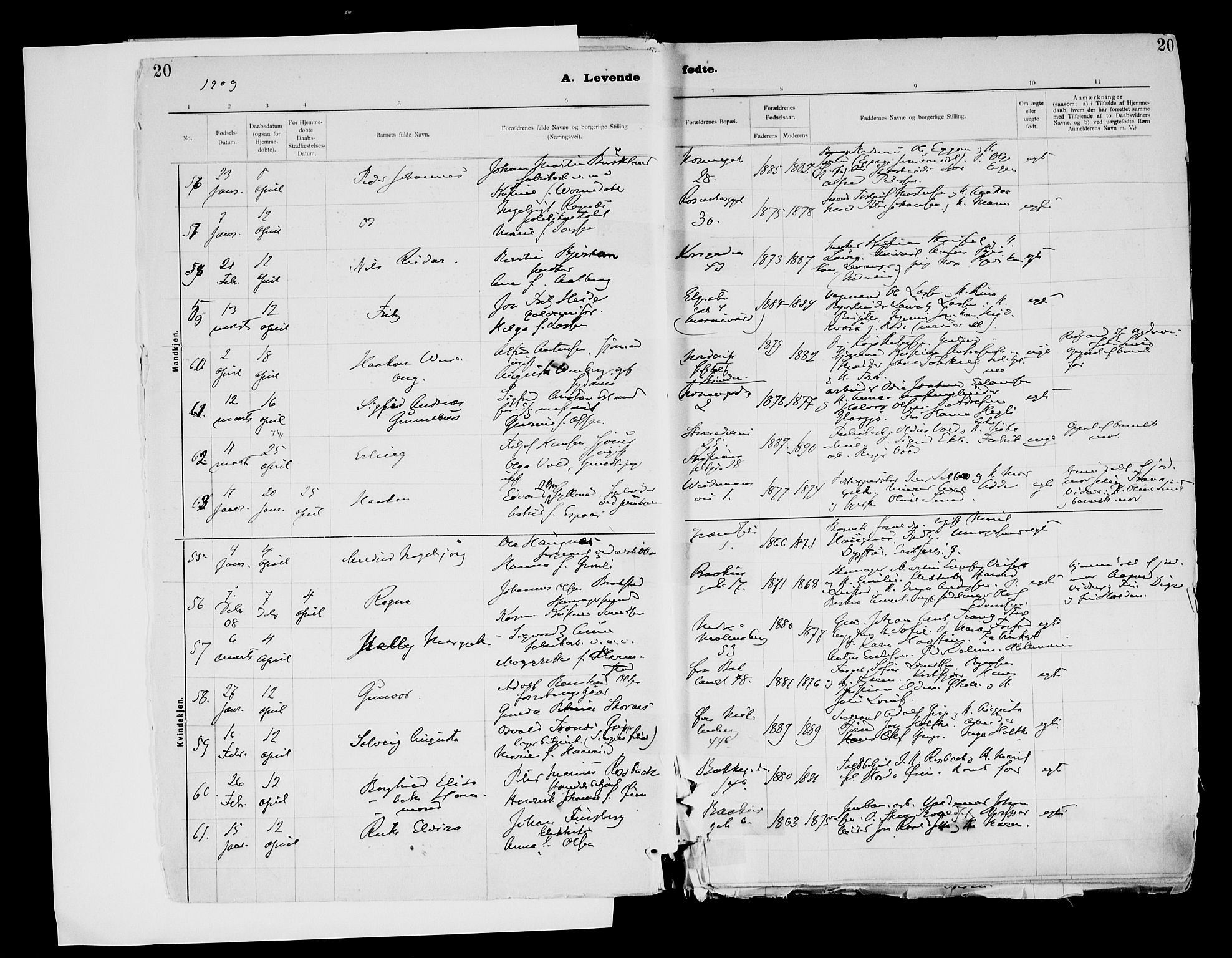 Ministerialprotokoller, klokkerbøker og fødselsregistre - Sør-Trøndelag, AV/SAT-A-1456/604/L0203: Parish register (official) no. 604A23, 1908-1916, p. 20