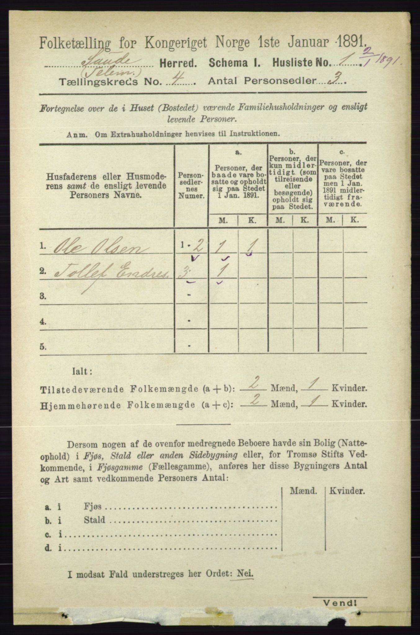 RA, 1891 census for 0822 Sauherad, 1891, p. 1047