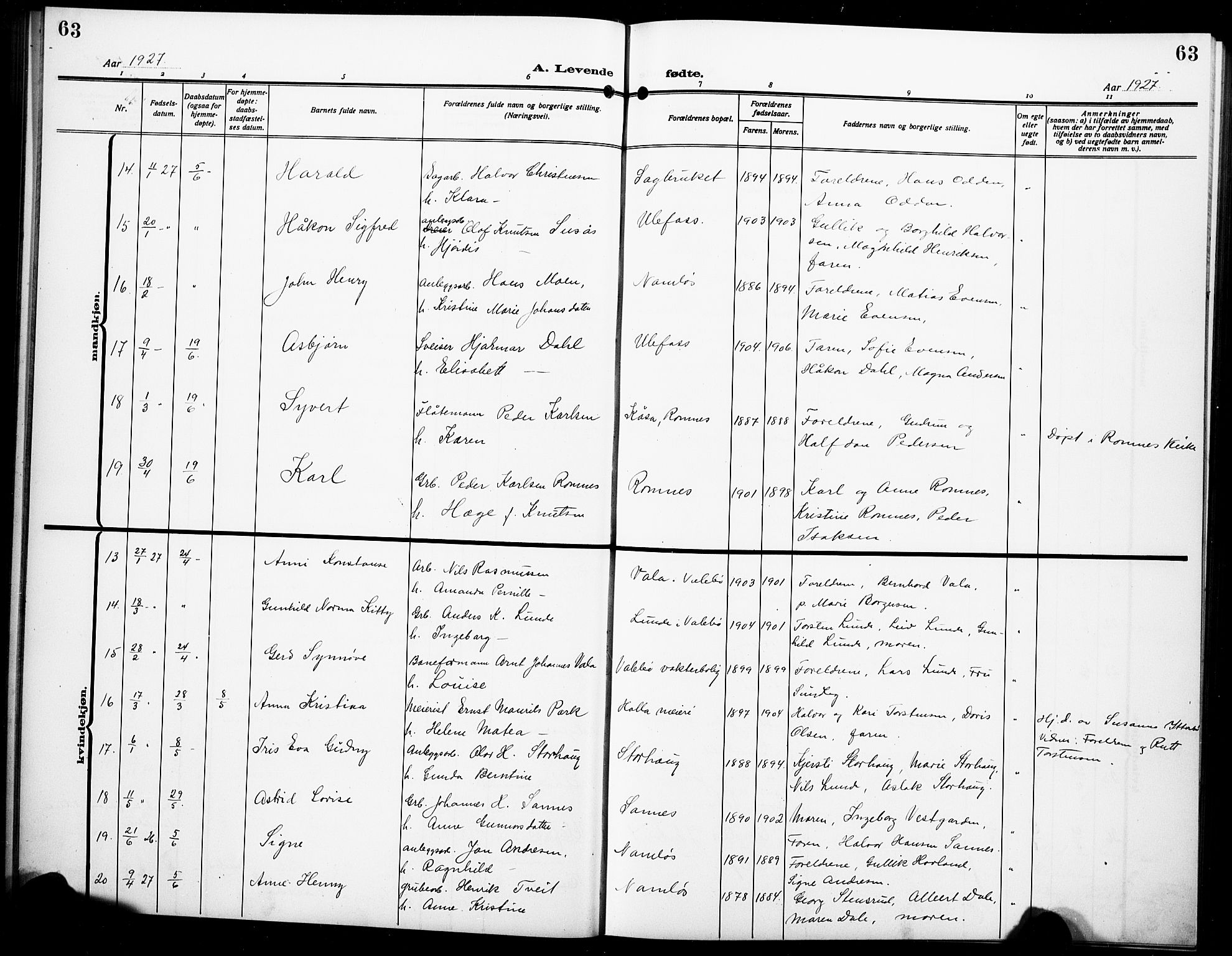 Holla kirkebøker, AV/SAKO-A-272/G/Ga/L0006: Parish register (copy) no. I 6, 1917-1928, p. 63