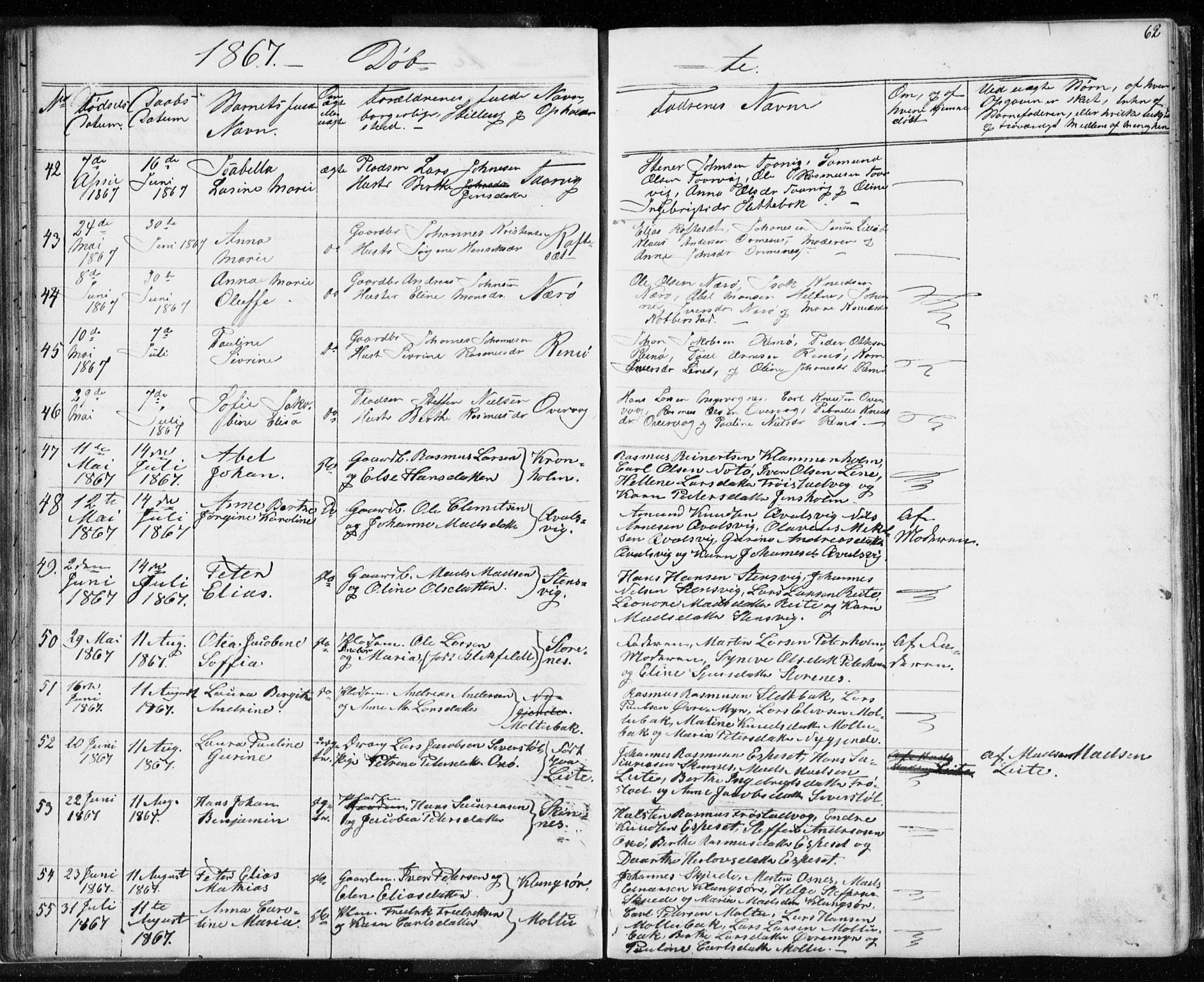 Ministerialprotokoller, klokkerbøker og fødselsregistre - Møre og Romsdal, AV/SAT-A-1454/507/L0079: Parish register (copy) no. 507C02, 1854-1877, p. 62