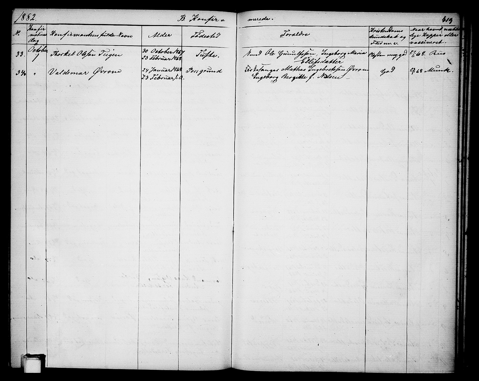 Gjerpen kirkebøker, SAKO/A-265/G/Ga/L0001: Parish register (copy) no. I 1, 1864-1882, p. 419