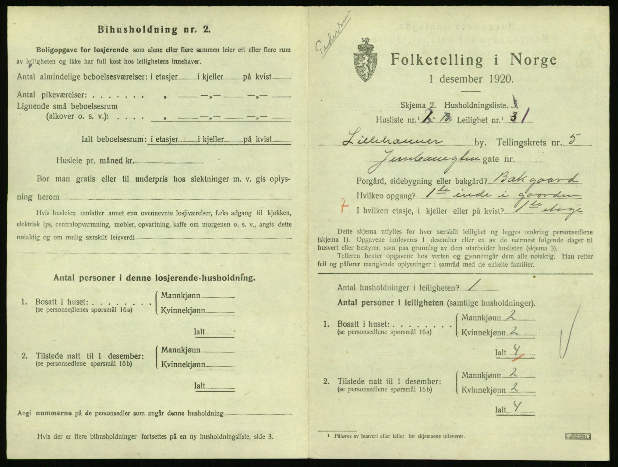 SAH, 1920 census for Lillehammer, 1920, p. 2198