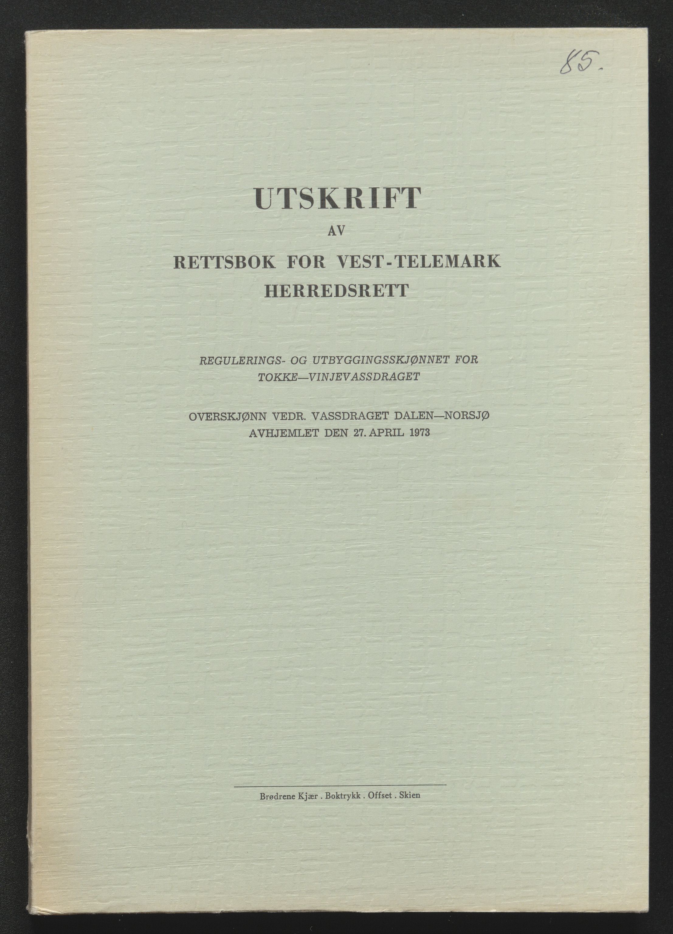 Vest-Telemark sorenskriveri, AV/SAKO-A-134/F/Fo/Foc/L0003: Tokke og Vinjevassdraget rettsbøker, 1973-1984, p. 1