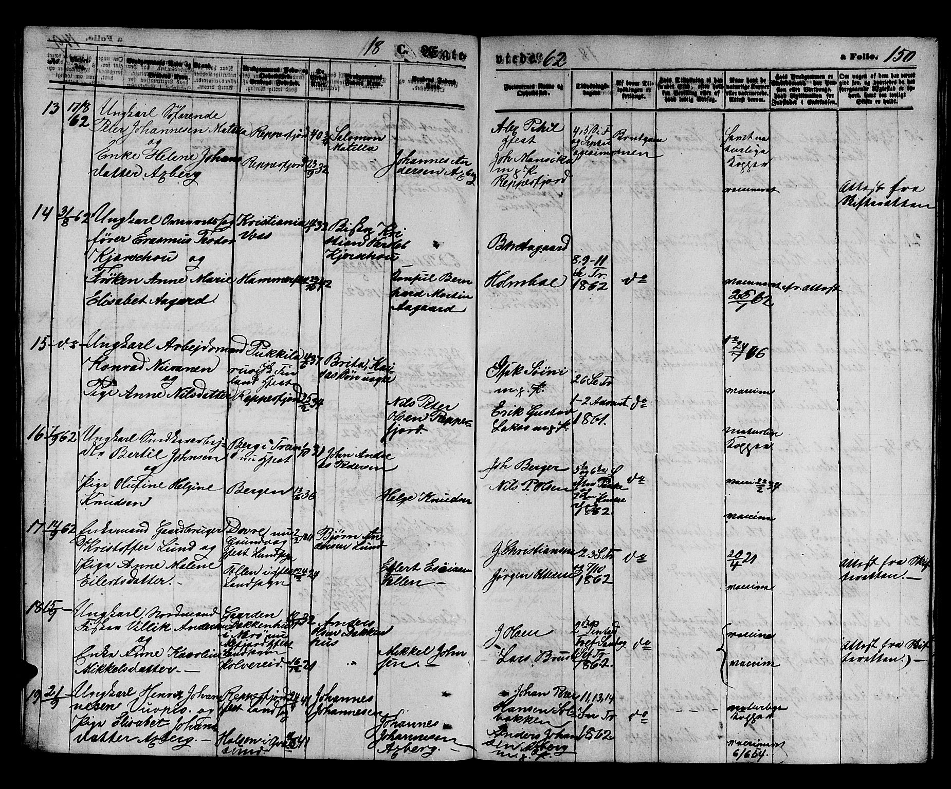 Hammerfest sokneprestkontor, AV/SATØ-S-1347/H/Hb/L0003.klokk: Parish register (copy) no. 3 /1, 1862-1868, p. 150