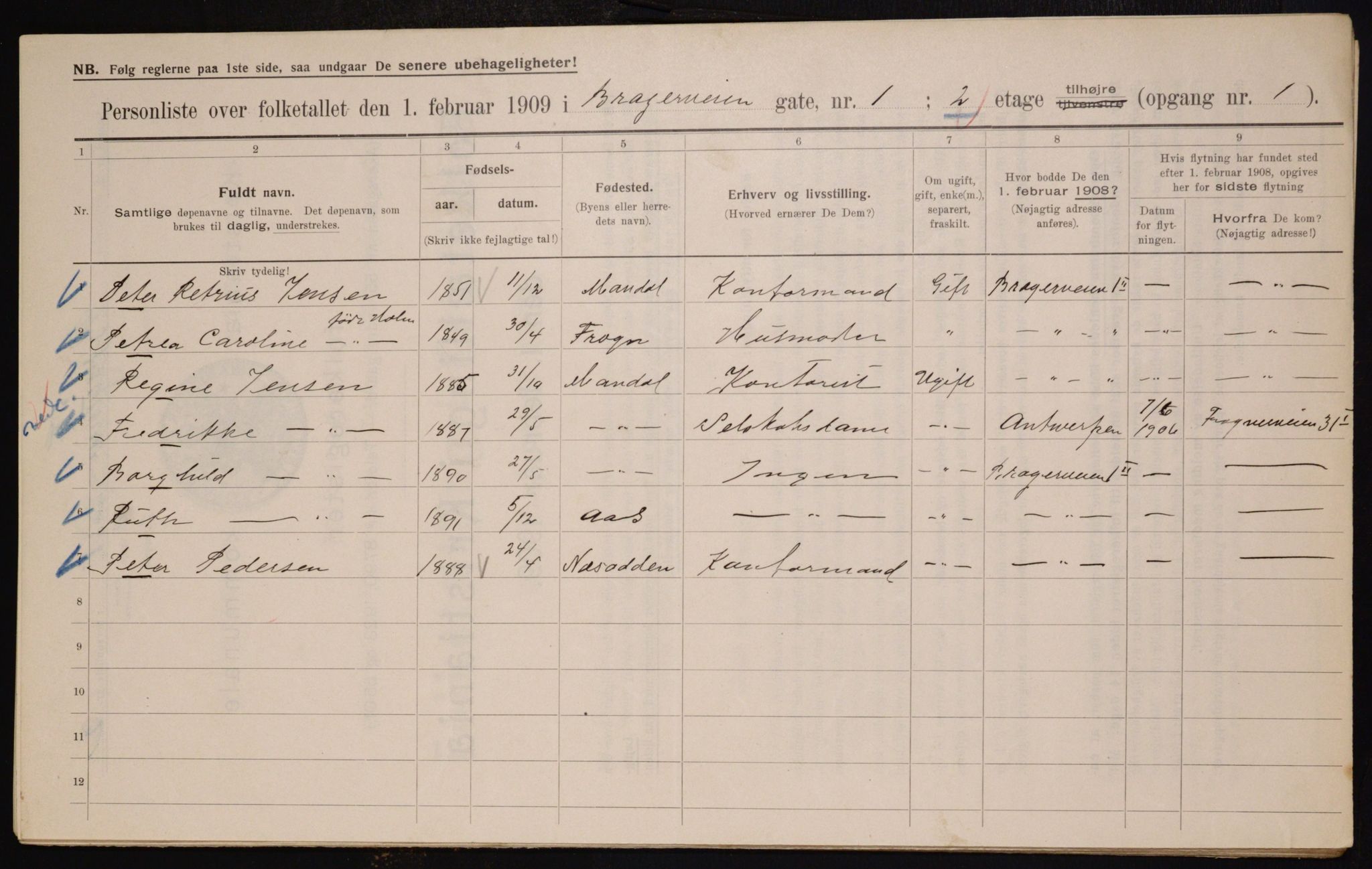 OBA, Municipal Census 1909 for Kristiania, 1909, p. 7540