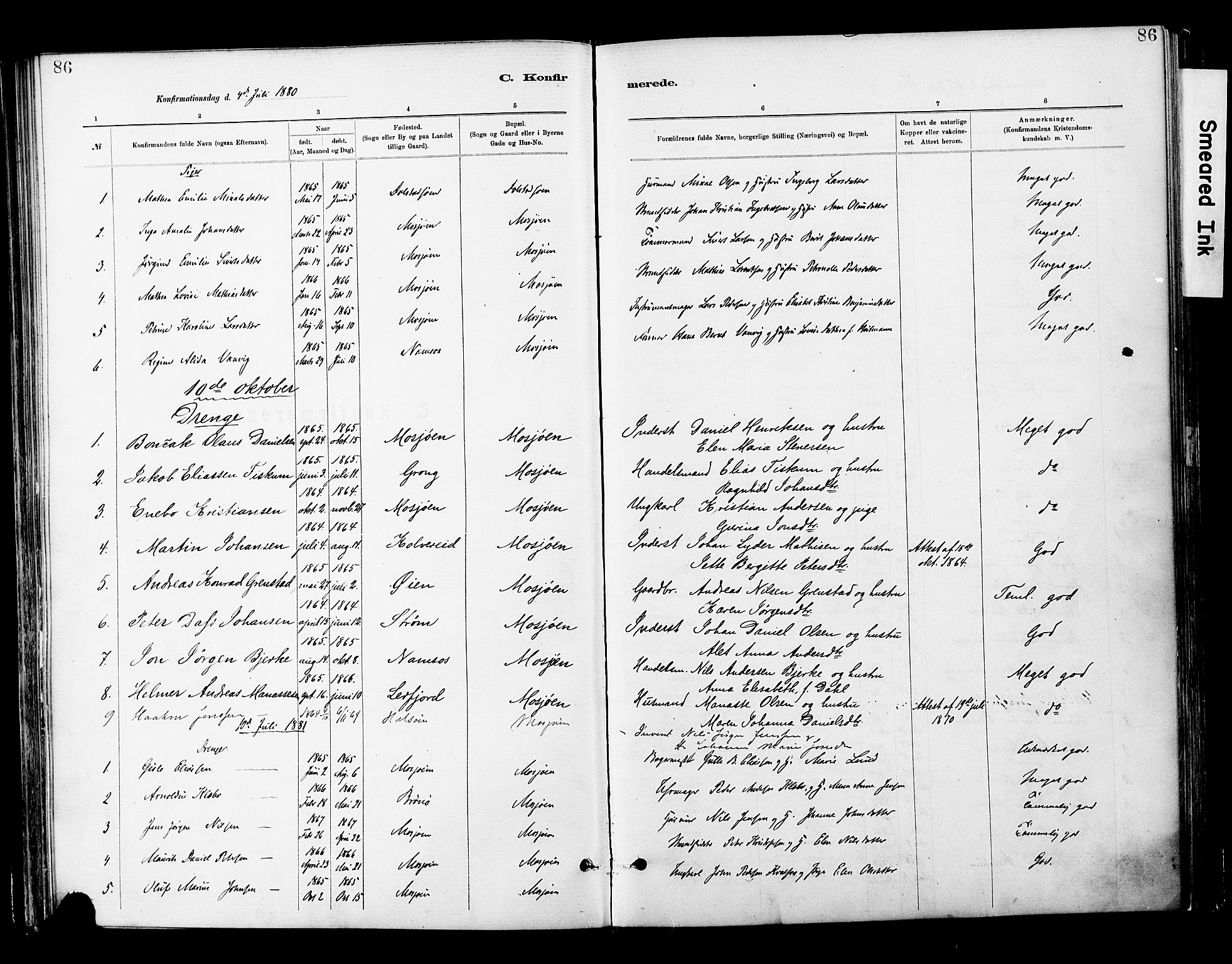 Ministerialprotokoller, klokkerbøker og fødselsregistre - Nordland, AV/SAT-A-1459/820/L0296: Parish register (official) no. 820A17, 1880-1903, p. 86