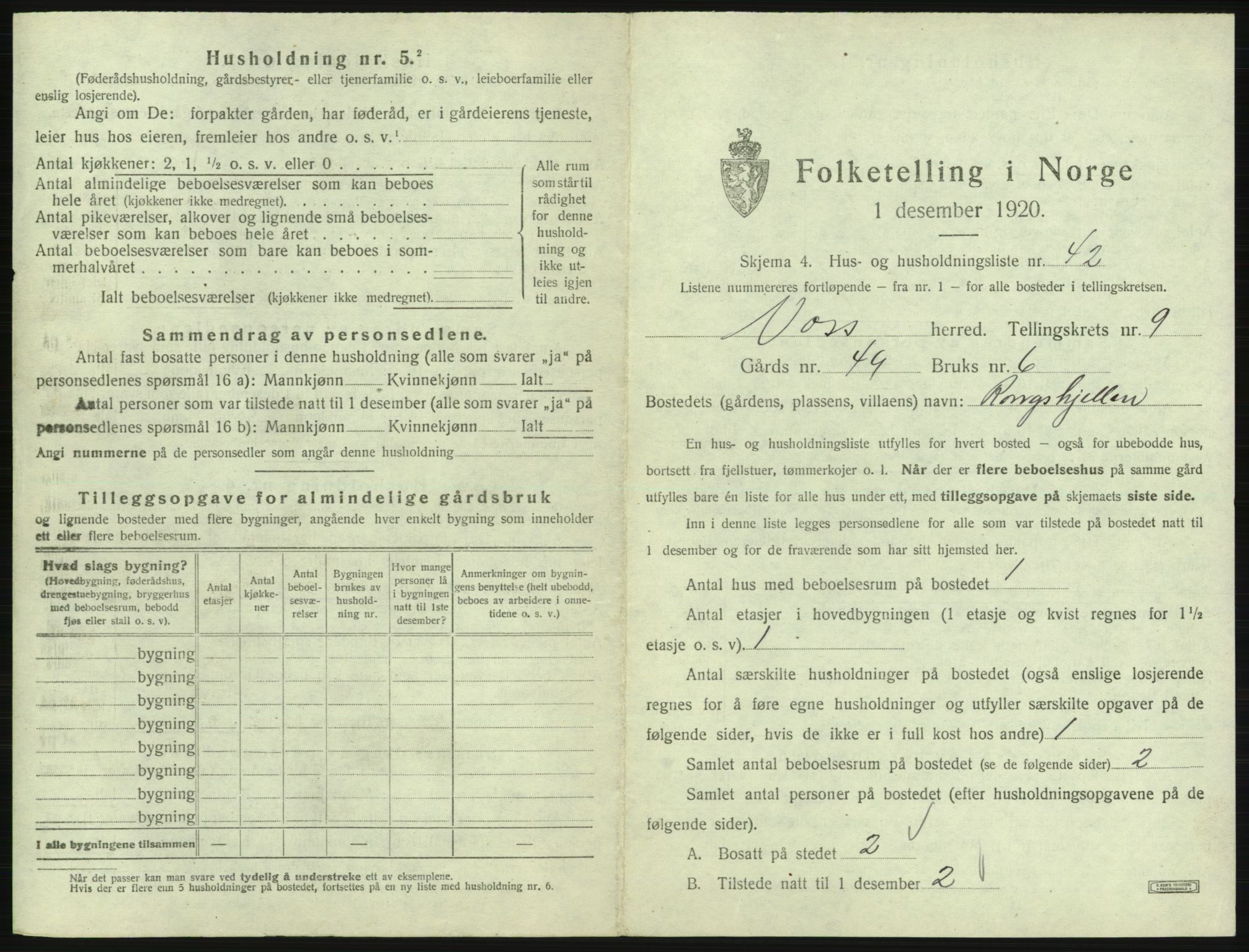 SAB, 1920 census for Voss, 1920, p. 937