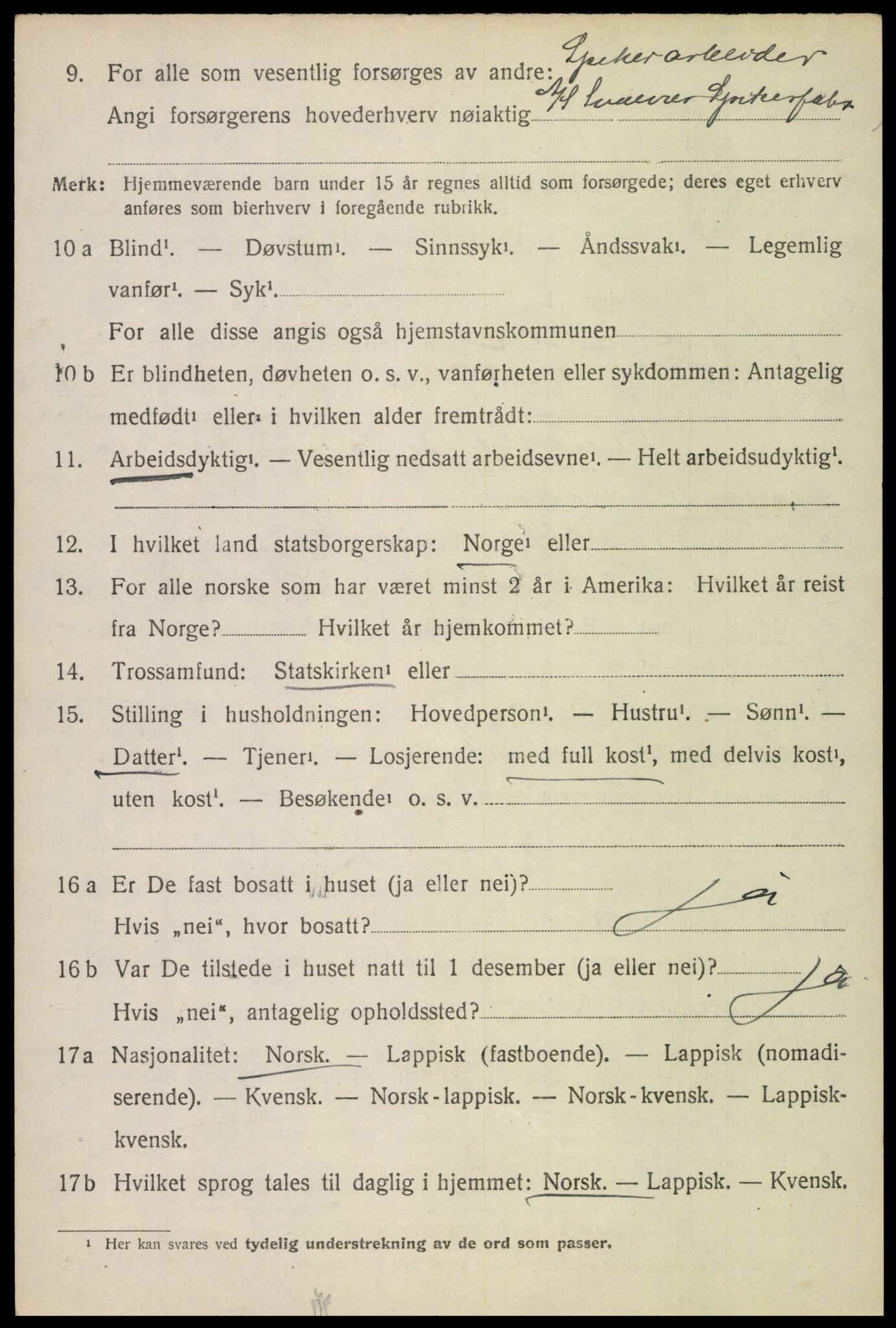 SAT, 1920 census for Vågan, 1920, p. 5020