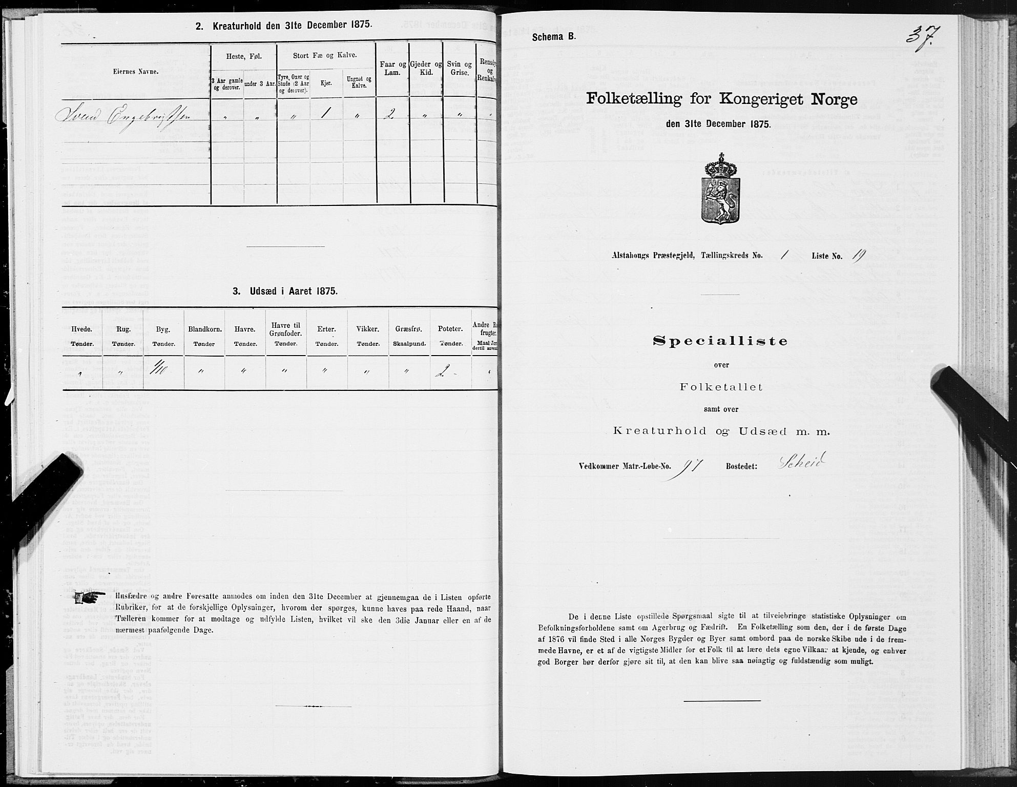 SAT, 1875 census for 1820P Alstahaug, 1875, p. 1037