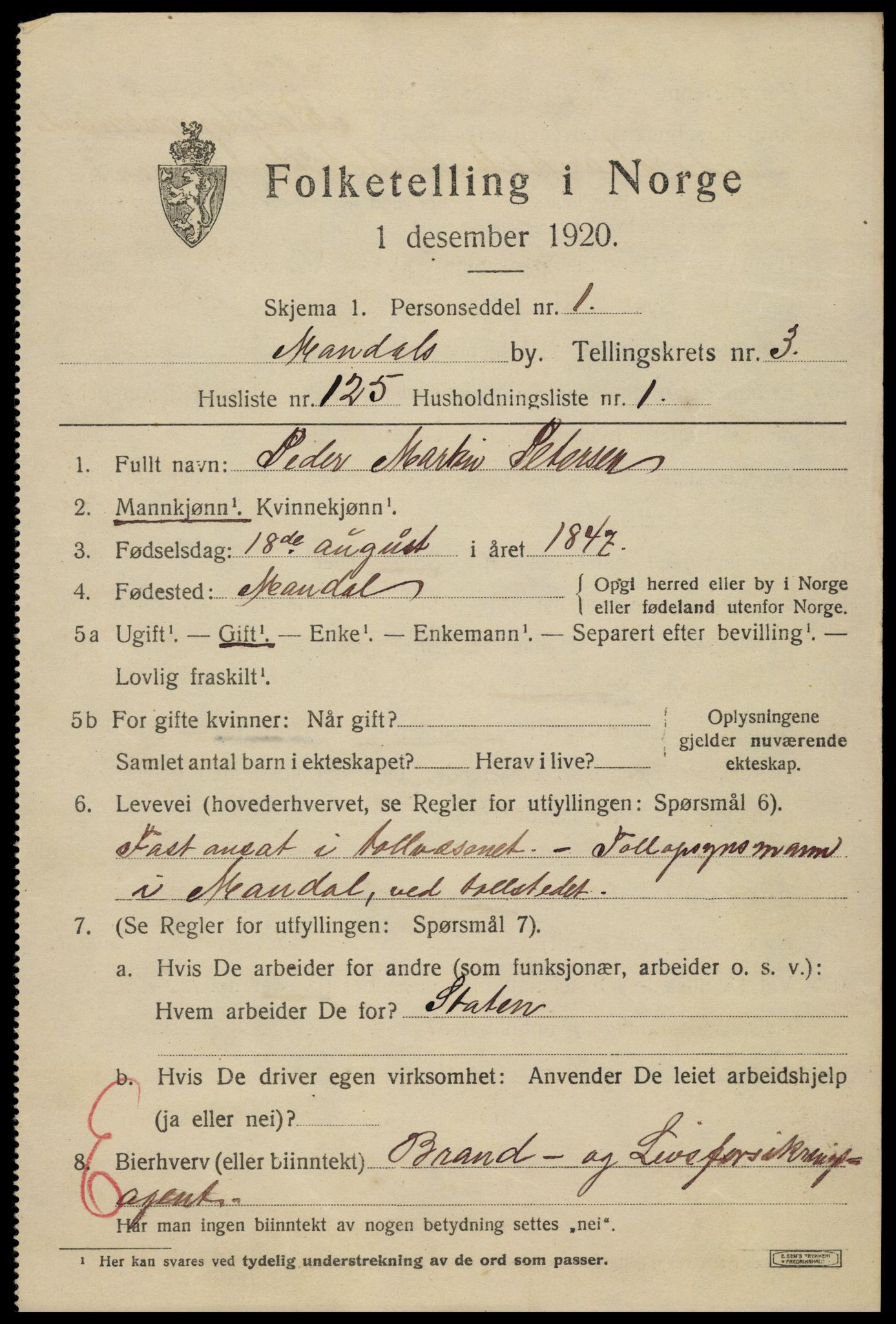 SAK, 1920 census for Mandal, 1920, p. 6883