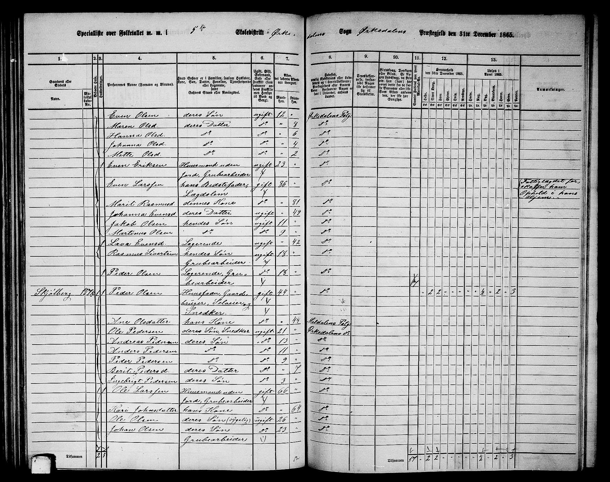 RA, 1865 census for Orkdal, 1865, p. 143