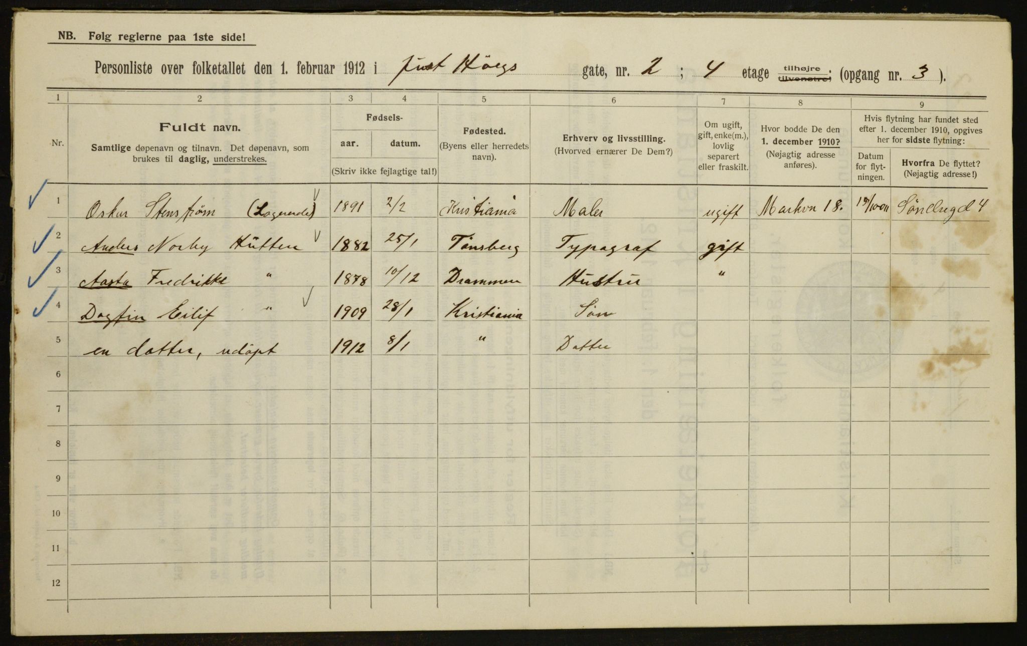 OBA, Municipal Census 1912 for Kristiania, 1912, p. 47932