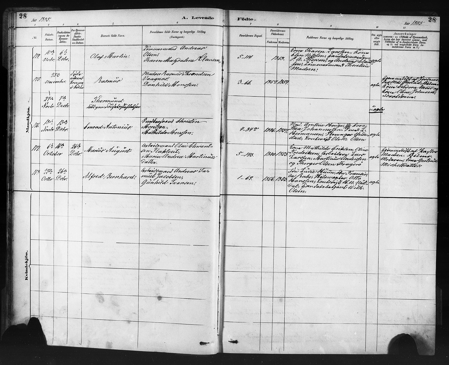 Nykirken Sokneprestembete, SAB/A-77101/H/Haa: Parish register (official) no. B 5, 1885-1894, p. 28