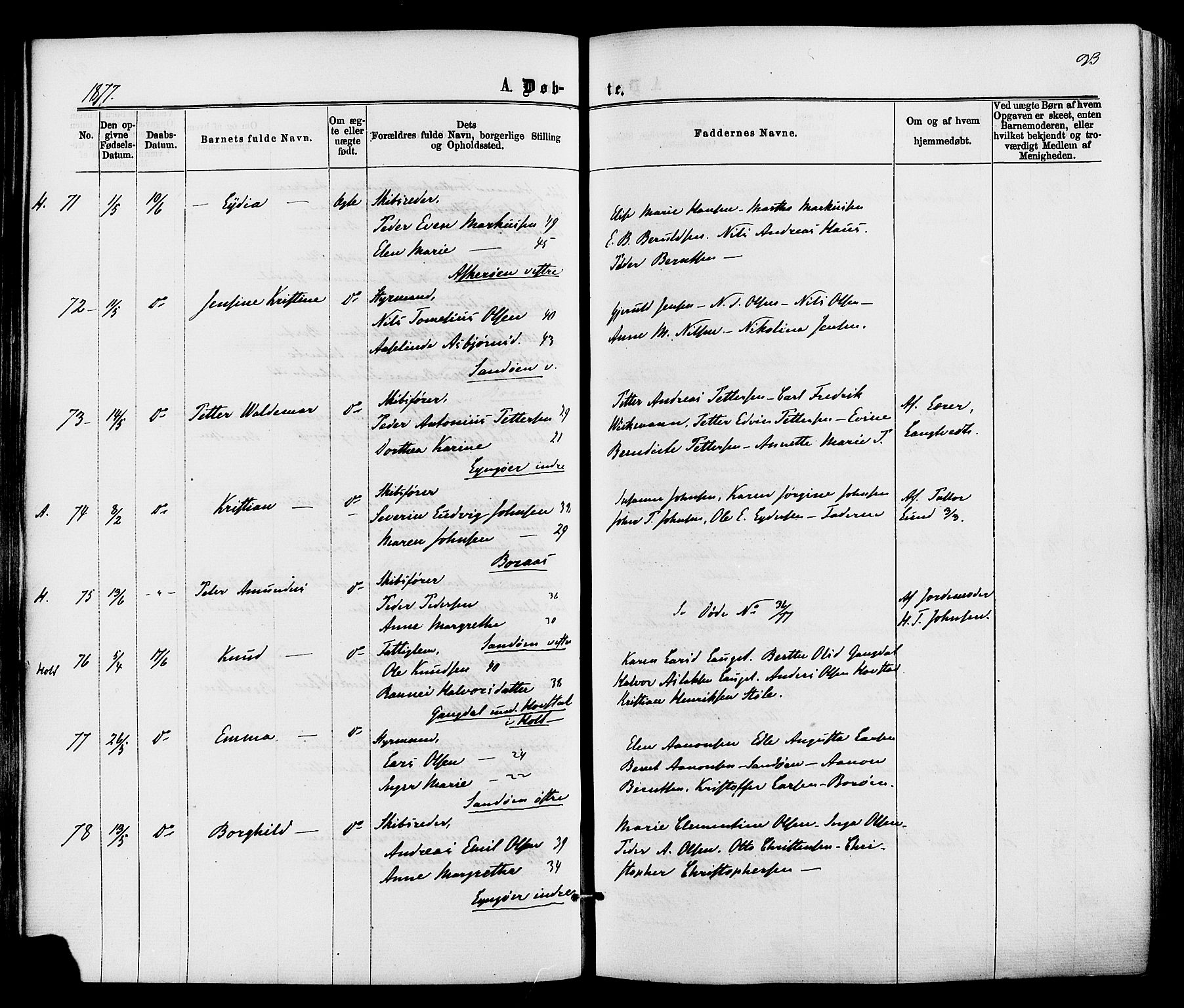 Dypvåg sokneprestkontor, AV/SAK-1111-0007/F/Fa/Faa/L0007: Parish register (official) no. A 7/ 1, 1872-1884, p. 93