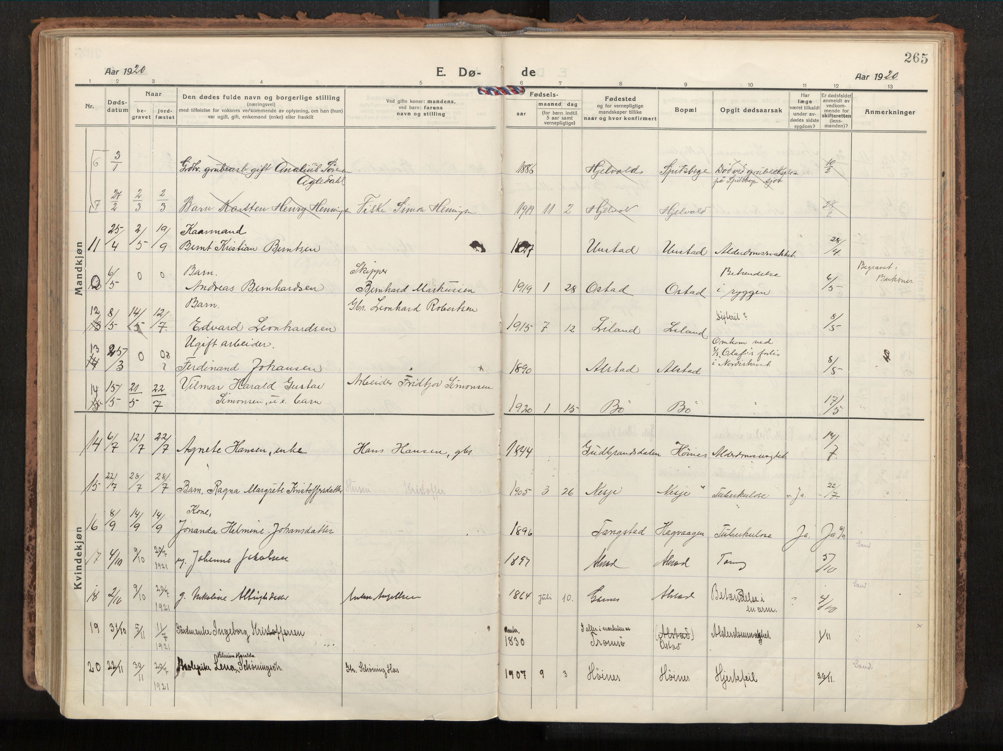 Ministerialprotokoller, klokkerbøker og fødselsregistre - Nordland, SAT/A-1459/880/L1136: Parish register (official) no. 880A10, 1919-1927, p. 265
