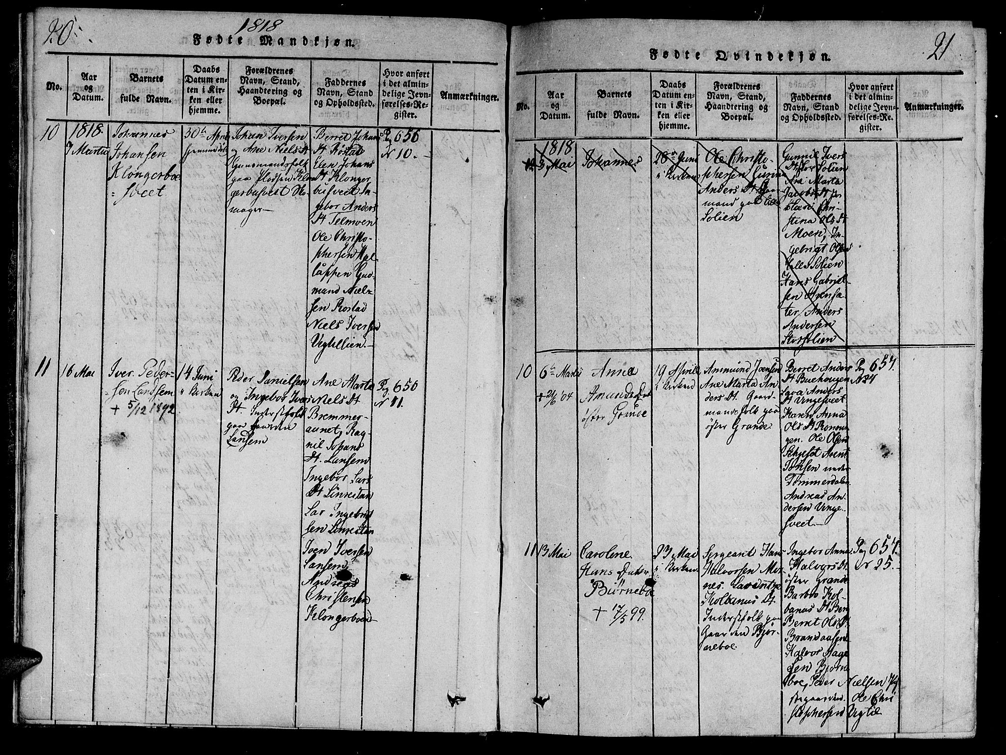 Ministerialprotokoller, klokkerbøker og fødselsregistre - Nord-Trøndelag, AV/SAT-A-1458/701/L0005: Parish register (official) no. 701A05 /1, 1816-1825, p. 20-21