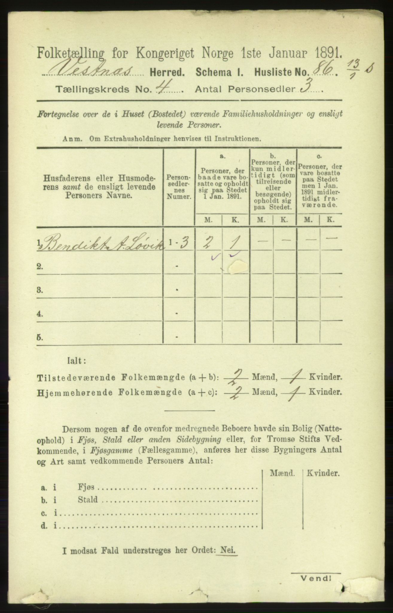 RA, 1891 census for 1535 Vestnes, 1891, p. 1301