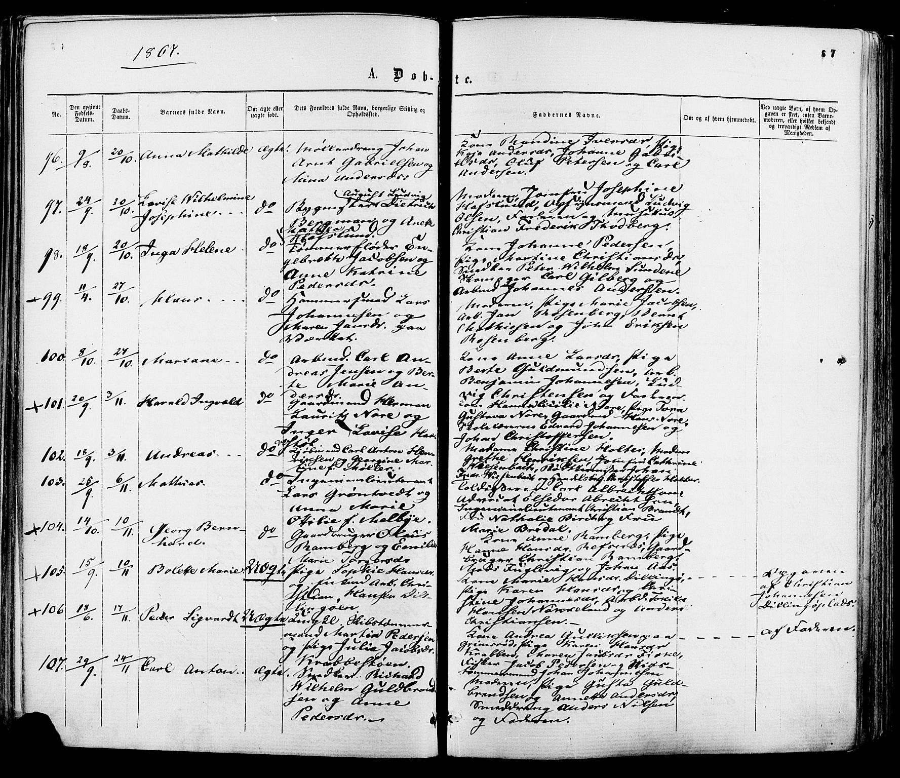 Moss prestekontor Kirkebøker, AV/SAO-A-2003/F/Fa/L0009: Parish register (official) no. I 9, 1861-1869, p. 87