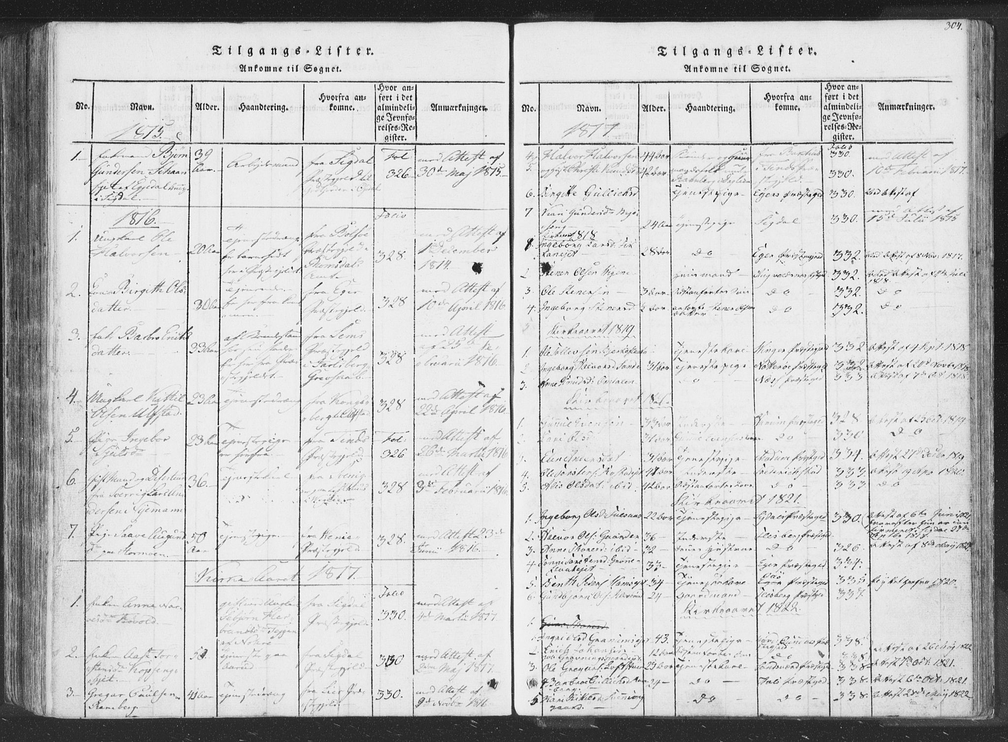 Rollag kirkebøker, SAKO/A-240/F/Fa/L0006: Parish register (official) no. I 6, 1814-1828, p. 304