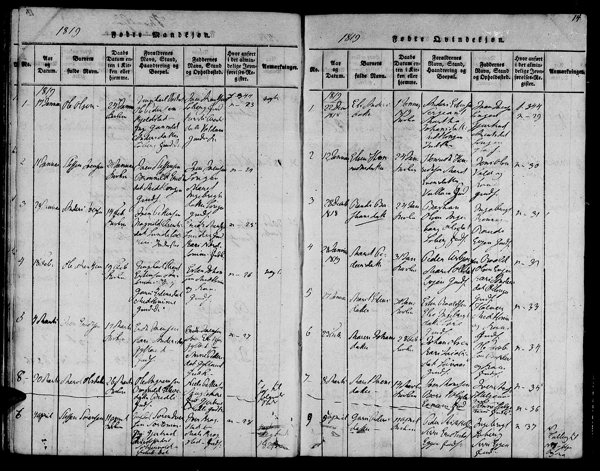 Ministerialprotokoller, klokkerbøker og fødselsregistre - Sør-Trøndelag, SAT/A-1456/692/L1102: Parish register (official) no. 692A02, 1816-1842, p. 14