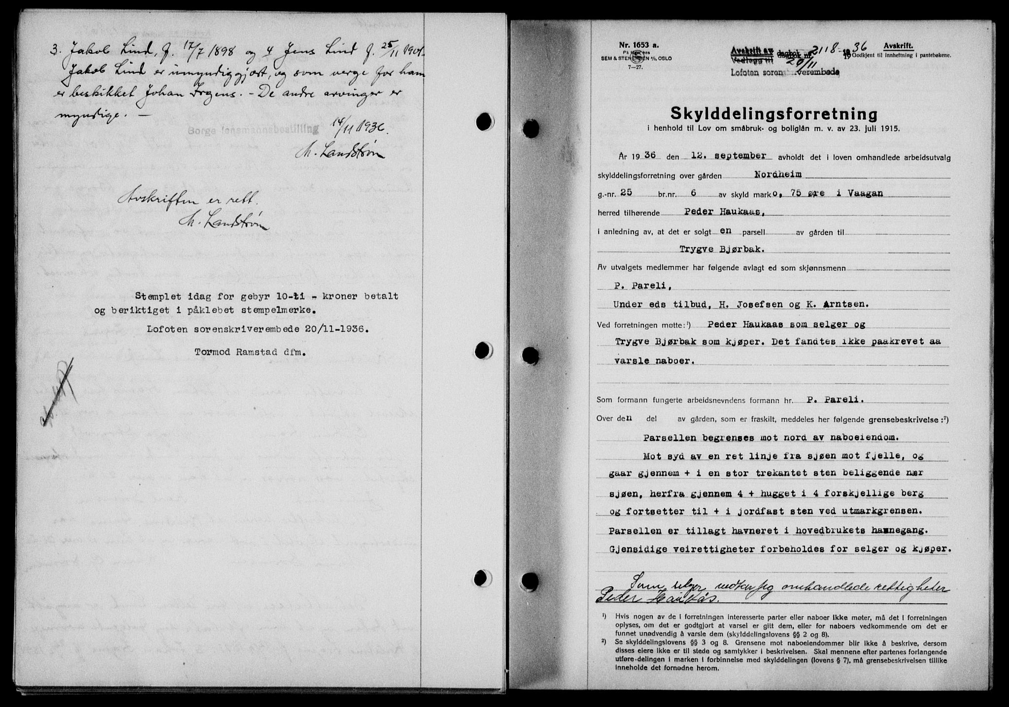 Lofoten sorenskriveri, SAT/A-0017/1/2/2C/L0001a: Mortgage book no. 1a, 1936-1937, Diary no: : 2118/1936