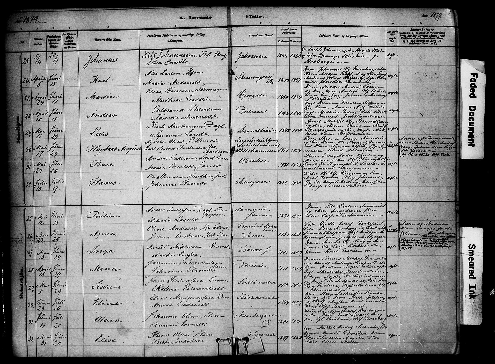 Ringsaker prestekontor, SAH/PREST-014/K/Ka/L0014: Parish register (official) no. 14, 1879-1890, p. 7