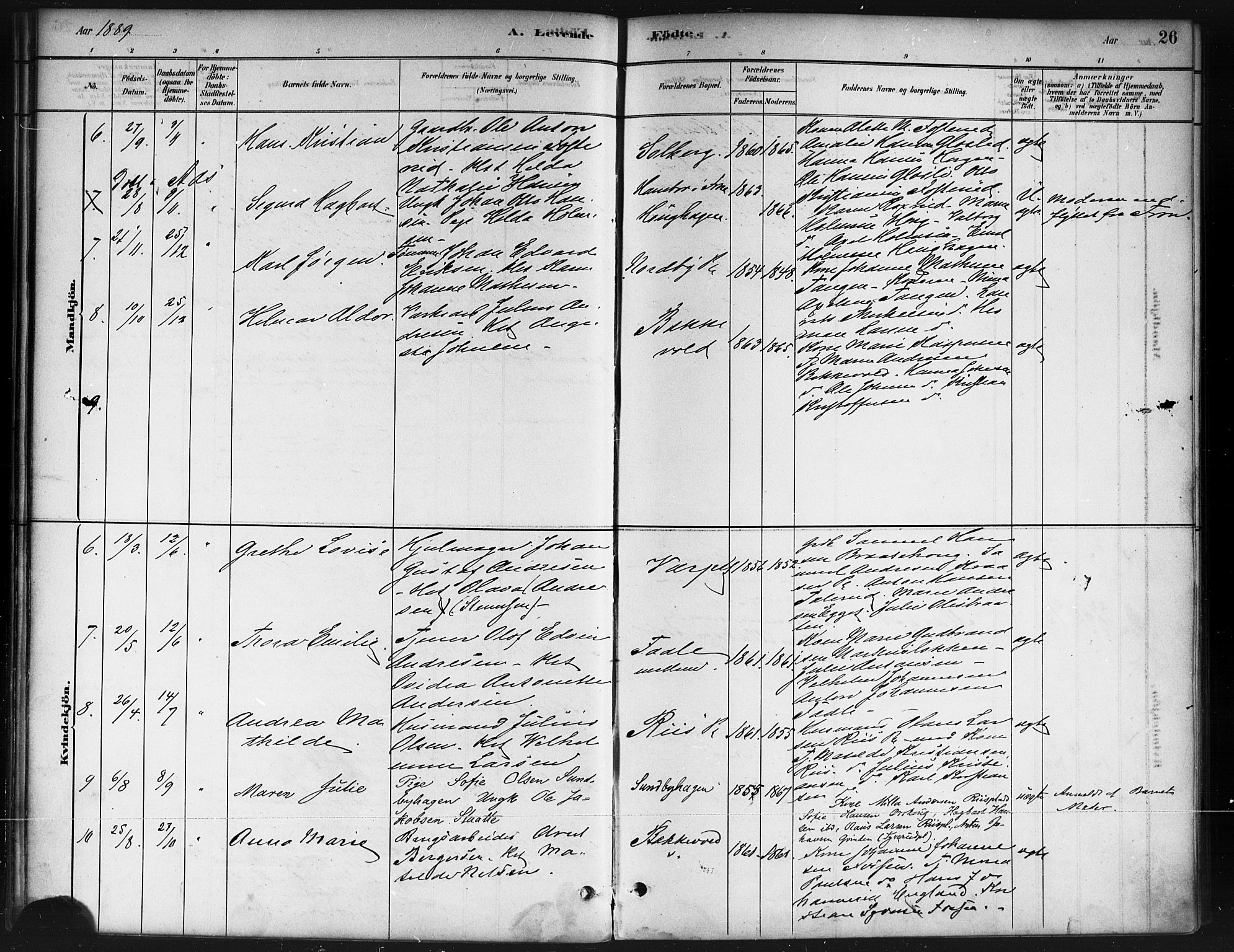 Ås prestekontor Kirkebøker, SAO/A-10894/F/Fb/L0001: Parish register (official) no. II 1, 1881-1895, p. 26