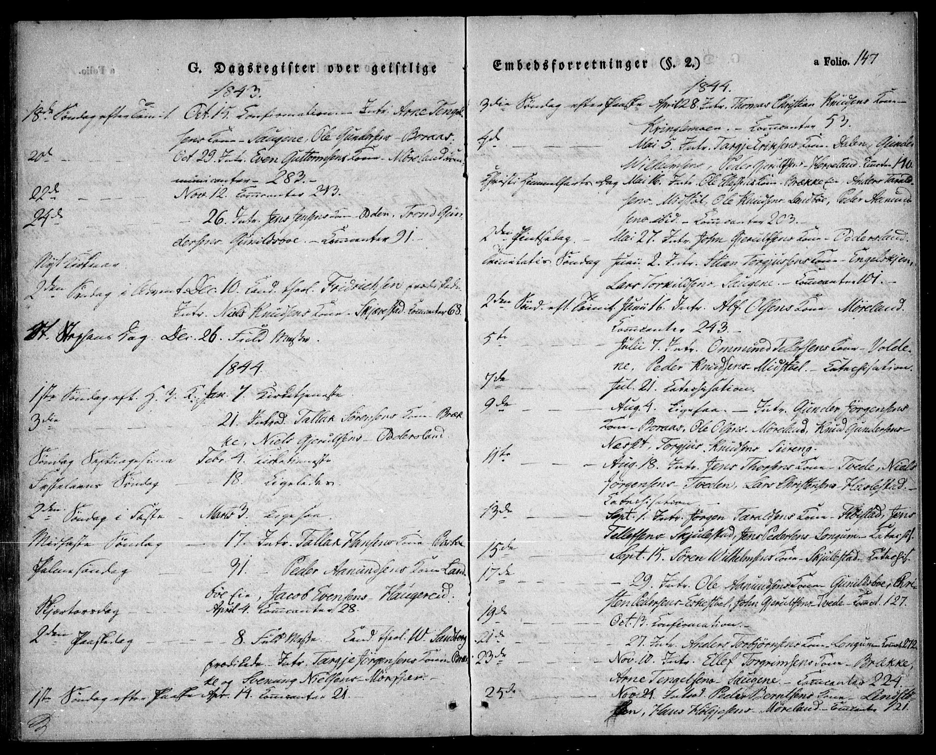 Austre Moland sokneprestkontor, AV/SAK-1111-0001/F/Fa/Faa/L0006: Parish register (official) no. A 6, 1837-1846, p. 147