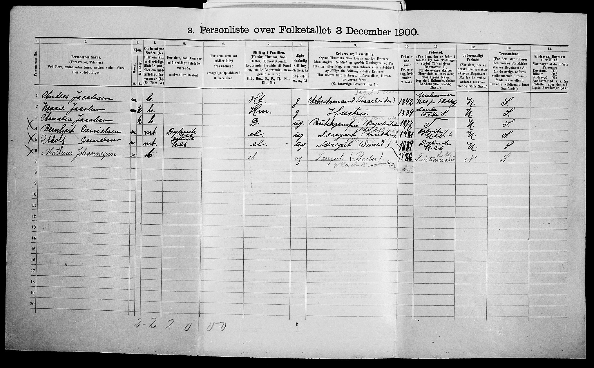 SAK, 1900 census for Flekkefjord, 1900, p. 1205