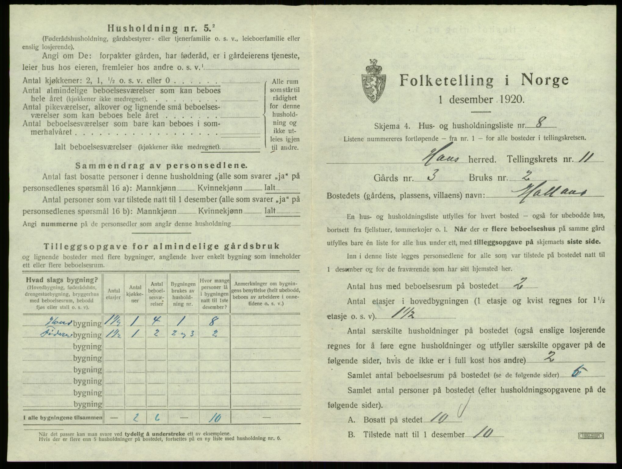 SAB, 1920 census for Haus, 1920, p. 827