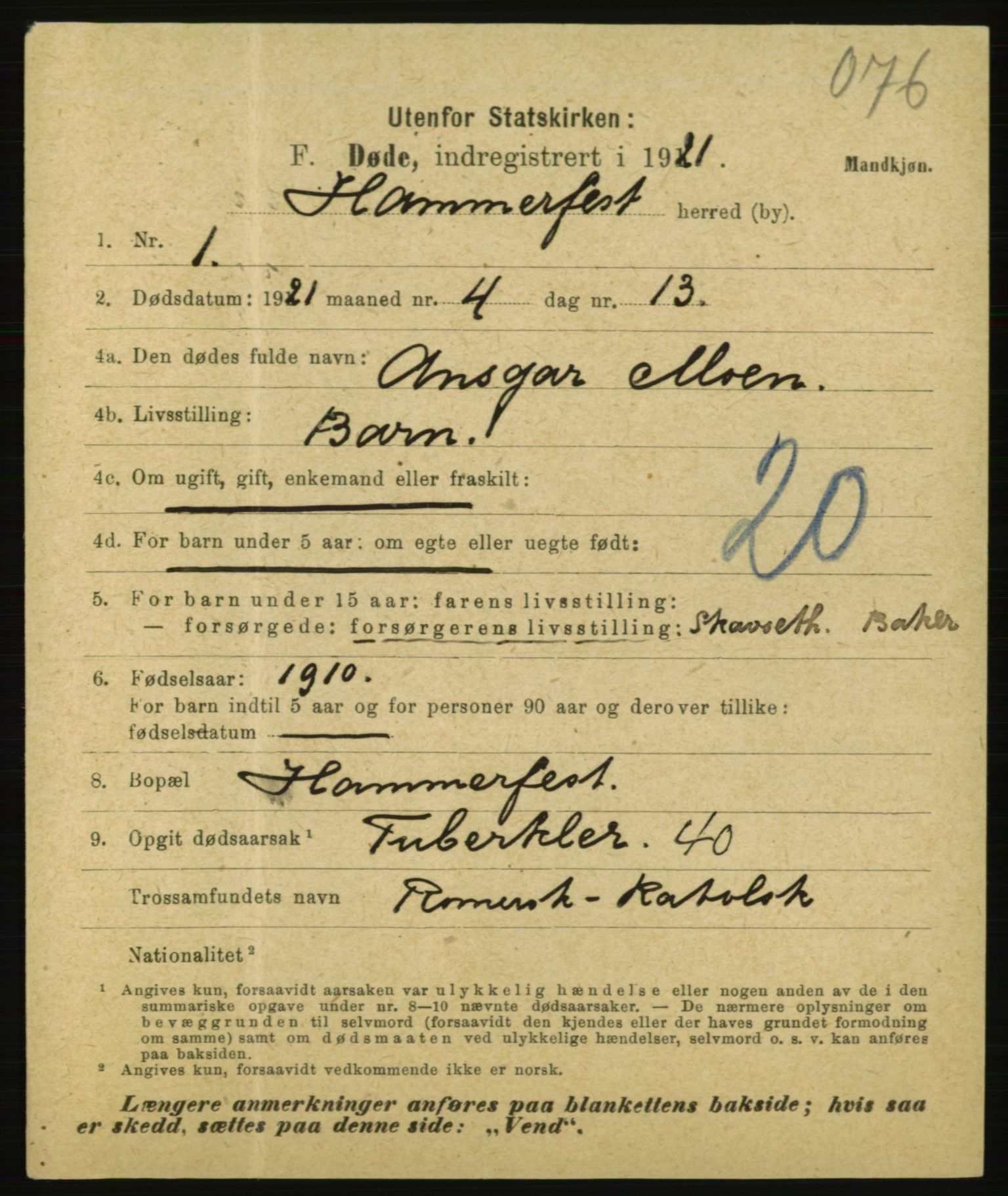 Statistisk sentralbyrå, Sosiodemografiske emner, Befolkning, AV/RA-S-2228/E/L0019: Fødte, gifte, døde dissentere., 1921, p. 3969