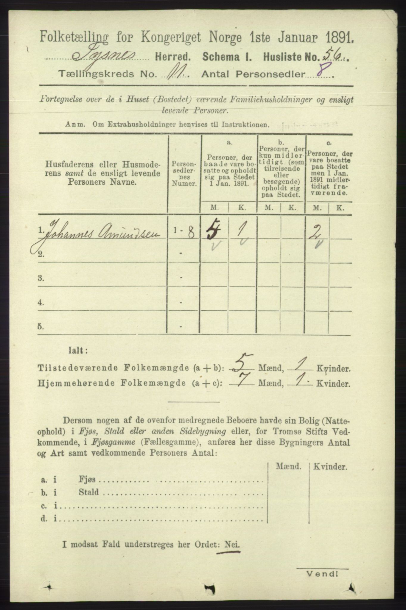 RA, 1891 census for 1223 Tysnes, 1891, p. 5360