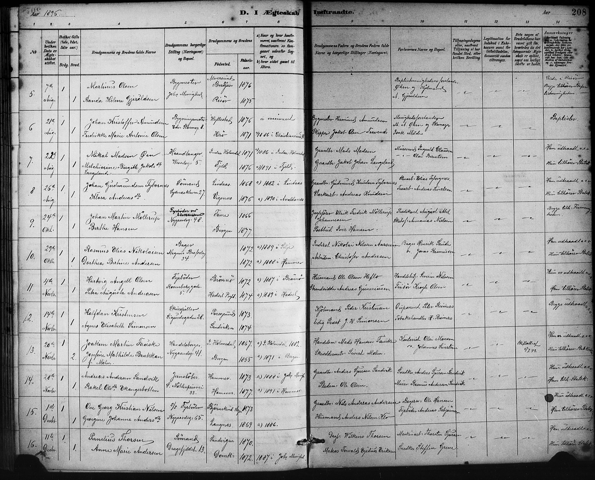 Johanneskirken sokneprestembete, SAB/A-76001/H/Hab: Parish register (copy) no. C 1, 1885-1912, p. 208