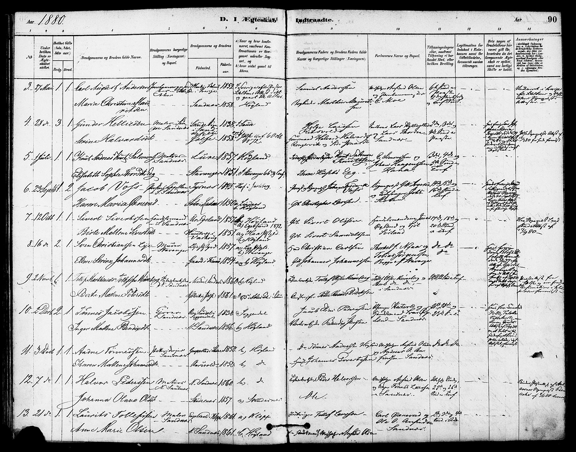 Høyland sokneprestkontor, SAST/A-101799/001/30BA/L0012: Parish register (official) no. A 11, 1878-1889, p. 90