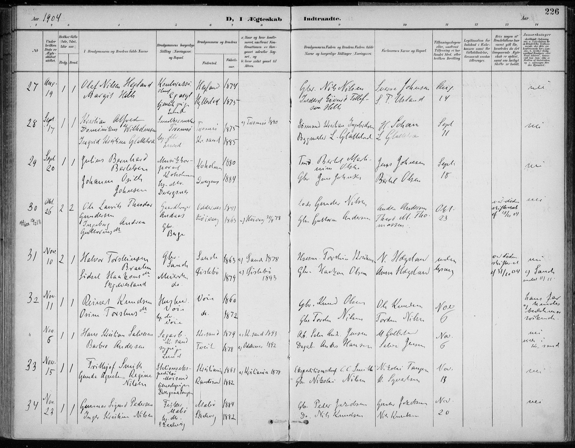 Oddernes sokneprestkontor, SAK/1111-0033/F/Fa/Faa/L0010: Parish register (official) no. A 10, 1897-1911, p. 226