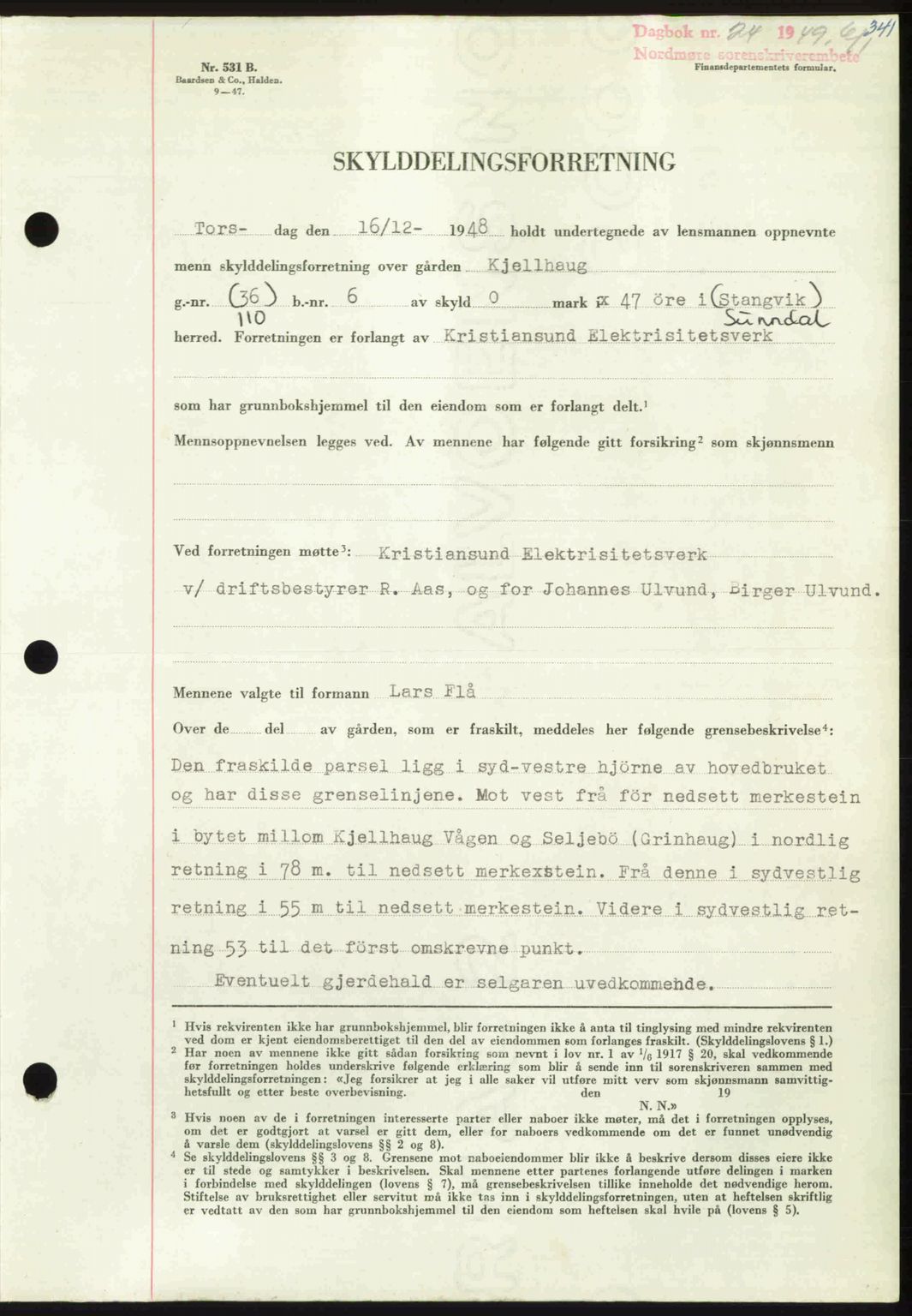 Nordmøre sorenskriveri, AV/SAT-A-4132/1/2/2Ca: Mortgage book no. A110, 1948-1949, Diary no: : 24/1949