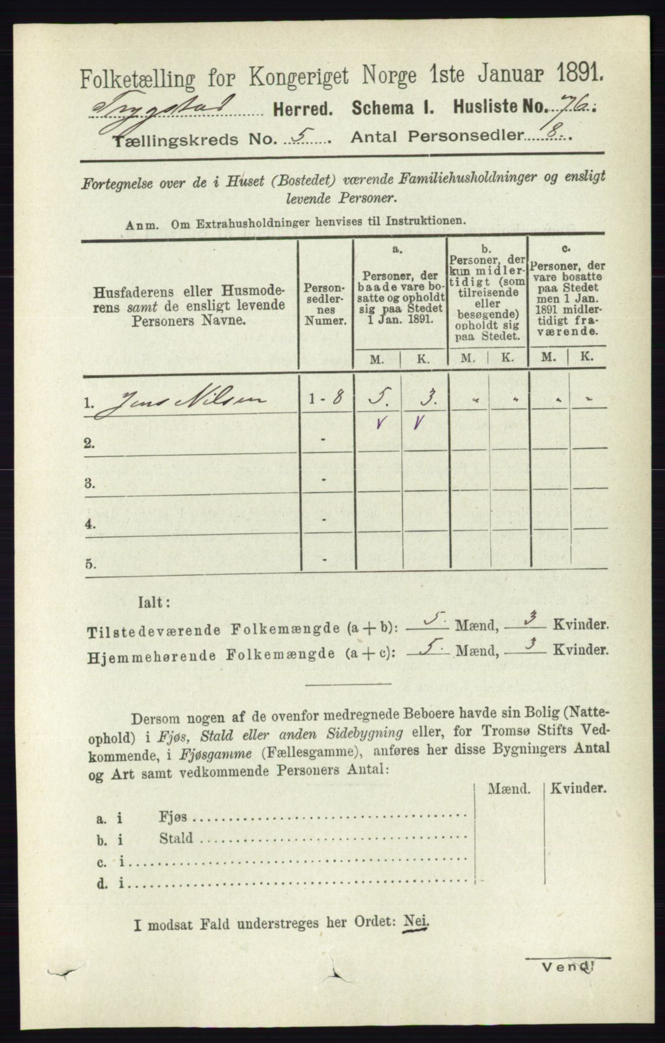 RA, 1891 Census for 0122 Trøgstad, 1891, p. 2019