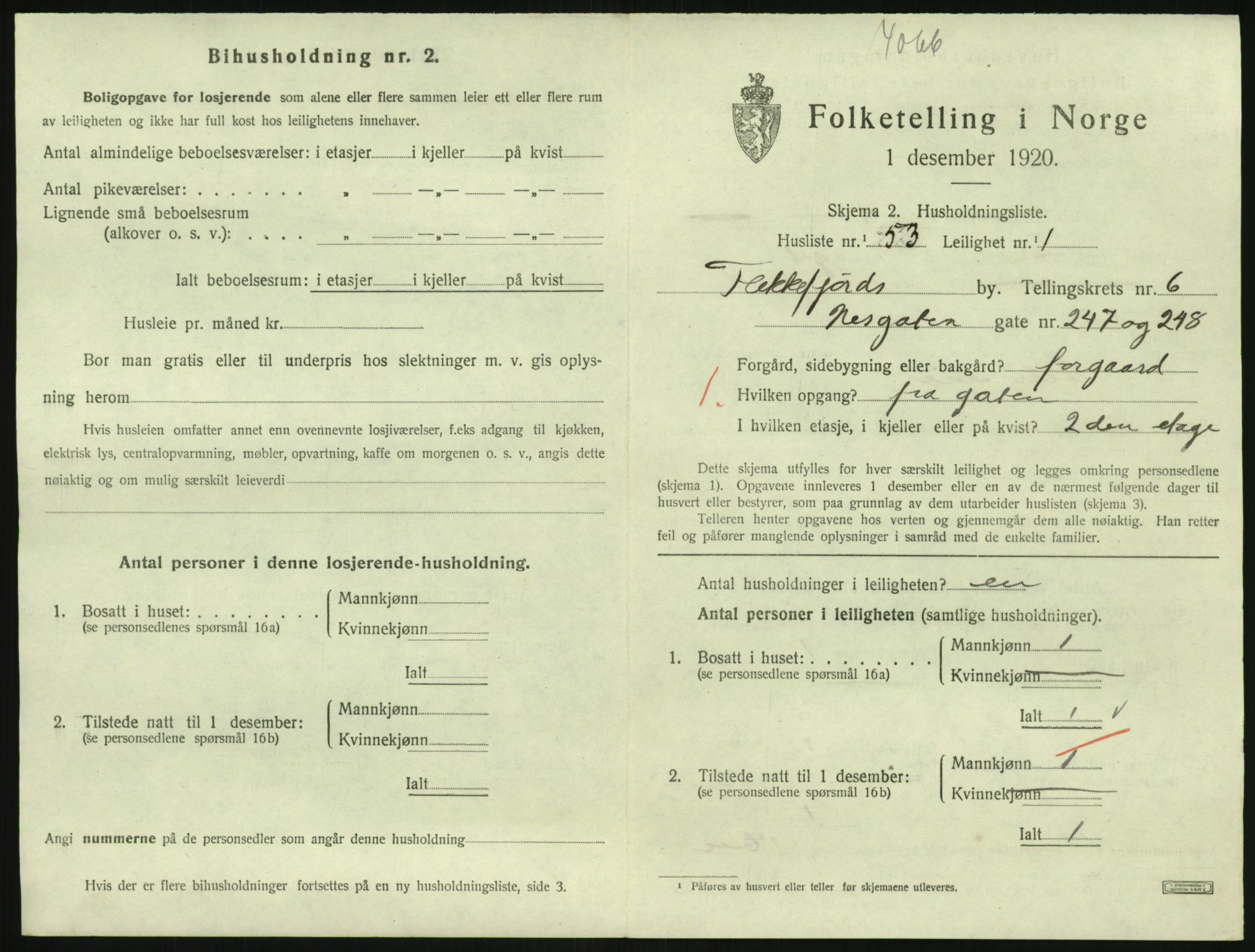 SAK, 1920 census for Flekkefjord, 1920, p. 1906