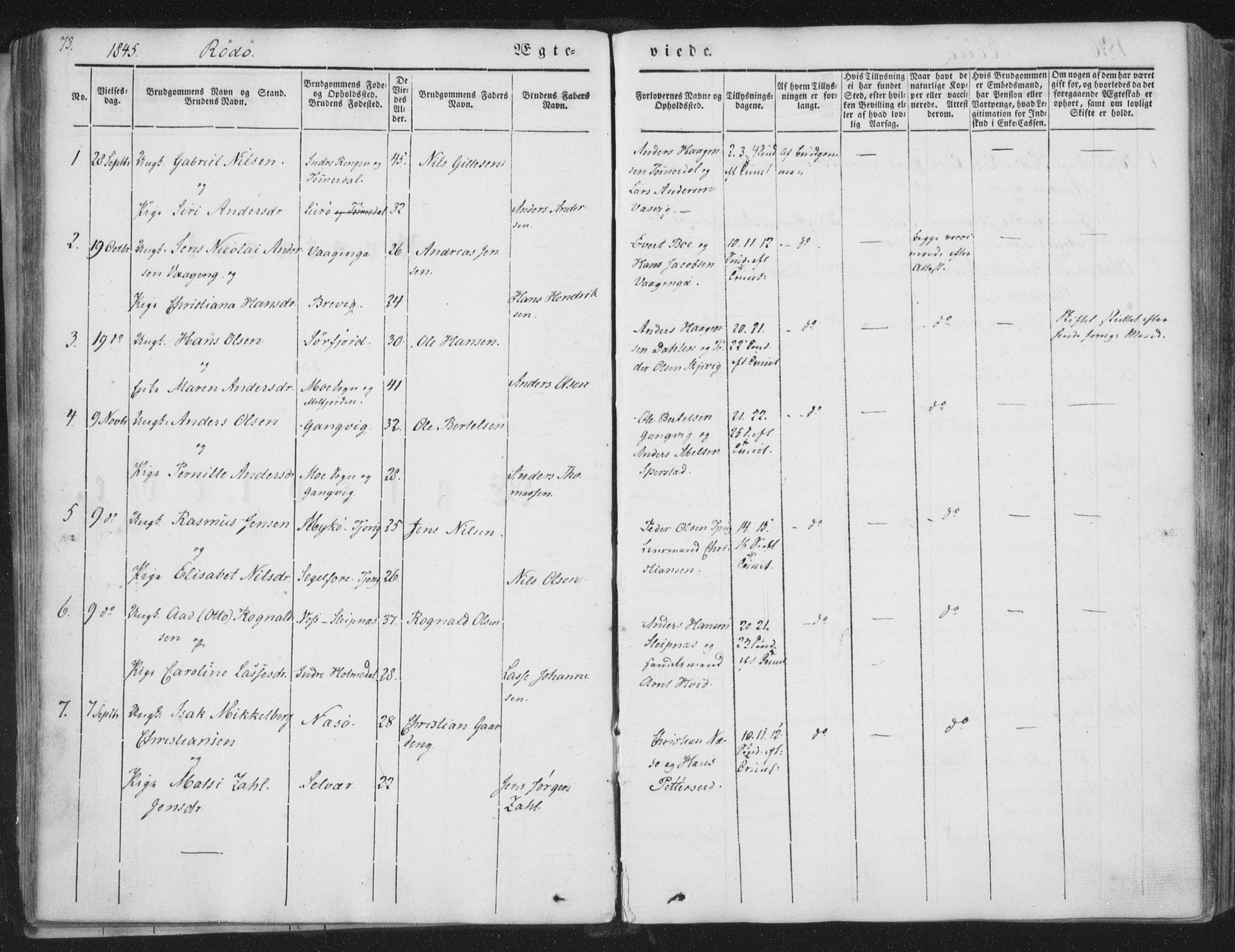 Ministerialprotokoller, klokkerbøker og fødselsregistre - Nordland, AV/SAT-A-1459/841/L0604: Parish register (official) no. 841A09 /1, 1845-1862, p. 73