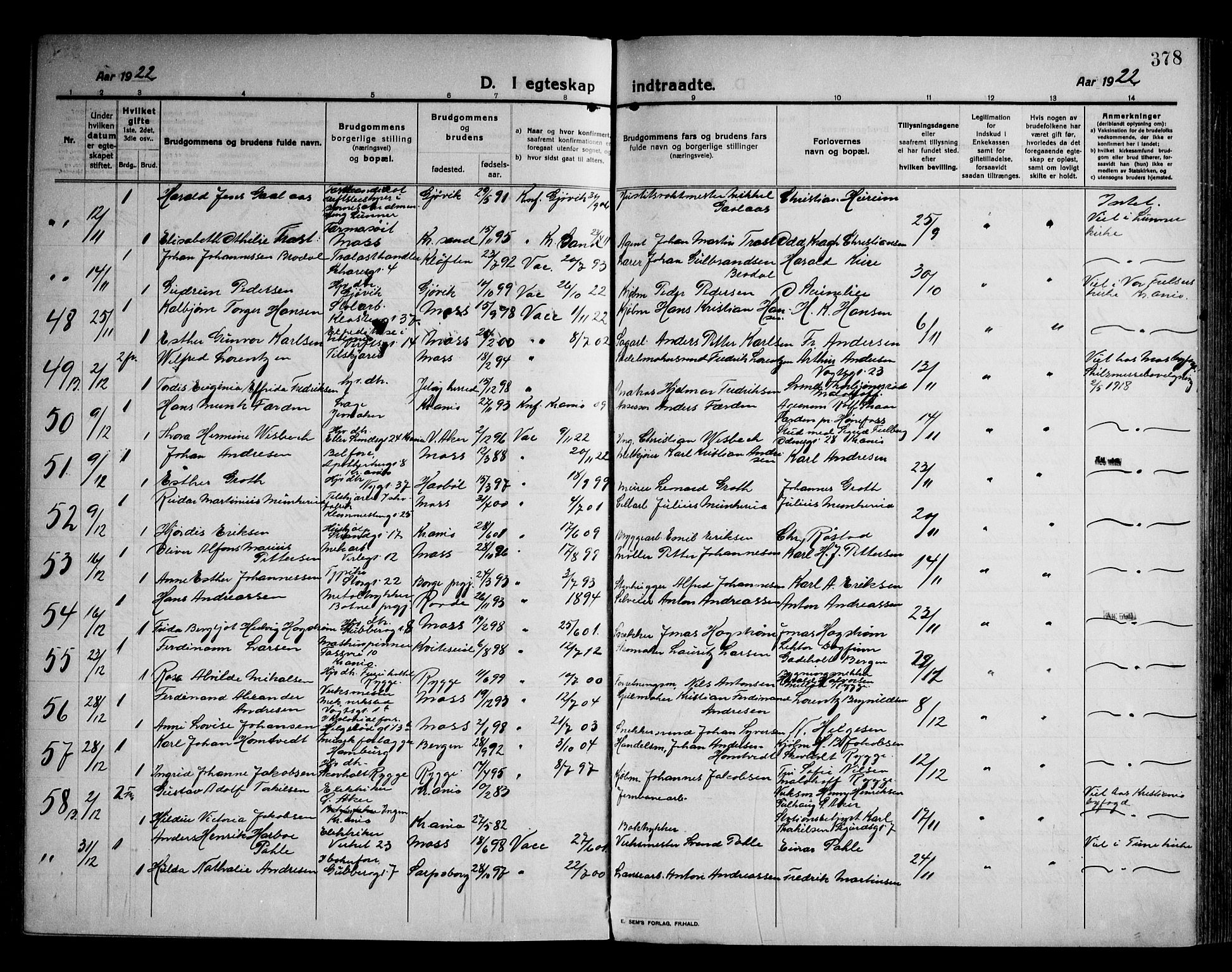Moss prestekontor Kirkebøker, AV/SAO-A-2003/F/Fb/L0005: Parish register (official) no. II 5, 1913-1923, p. 378